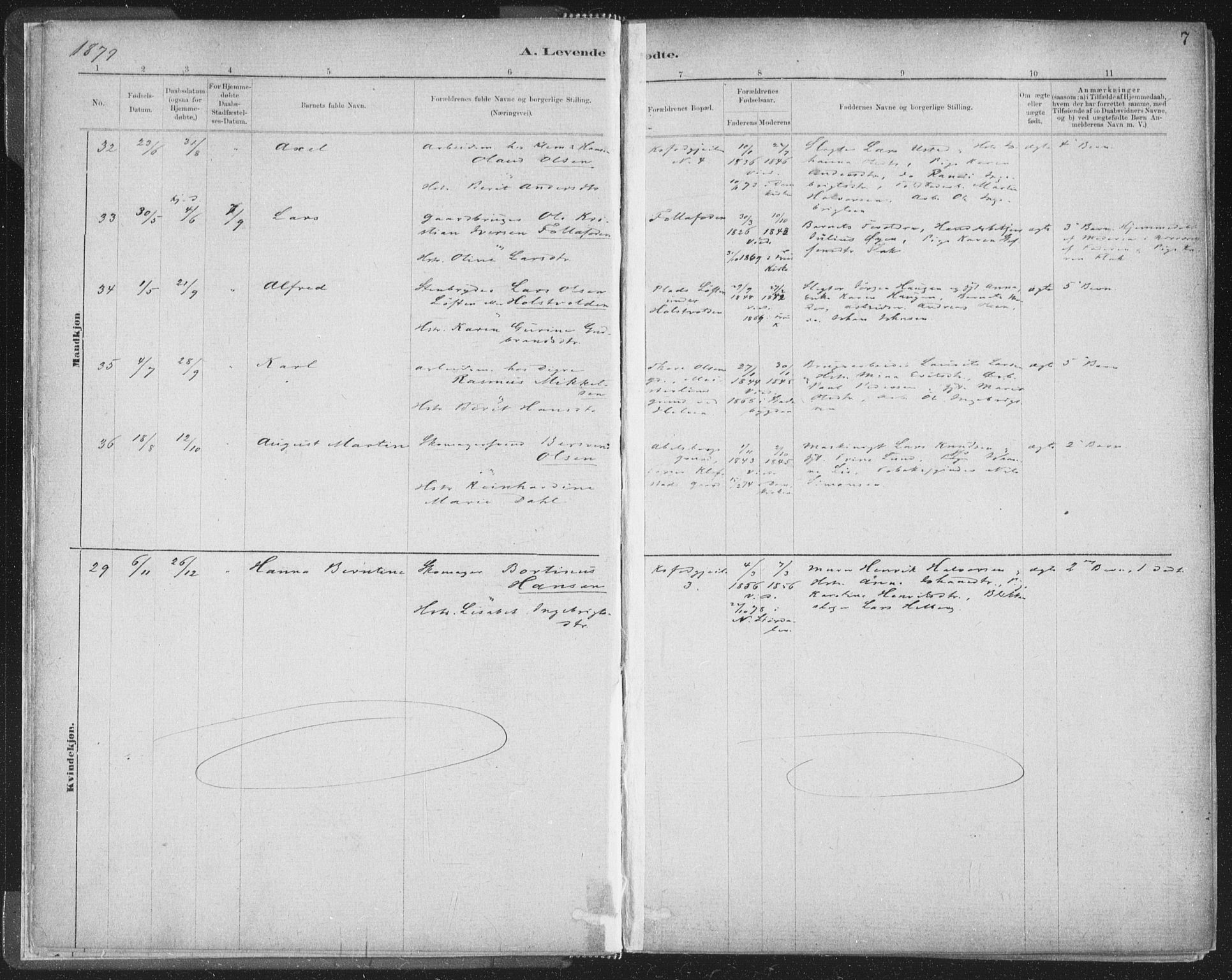 Ministerialprotokoller, klokkerbøker og fødselsregistre - Sør-Trøndelag, SAT/A-1456/603/L0162: Parish register (official) no. 603A01, 1879-1895, p. 7