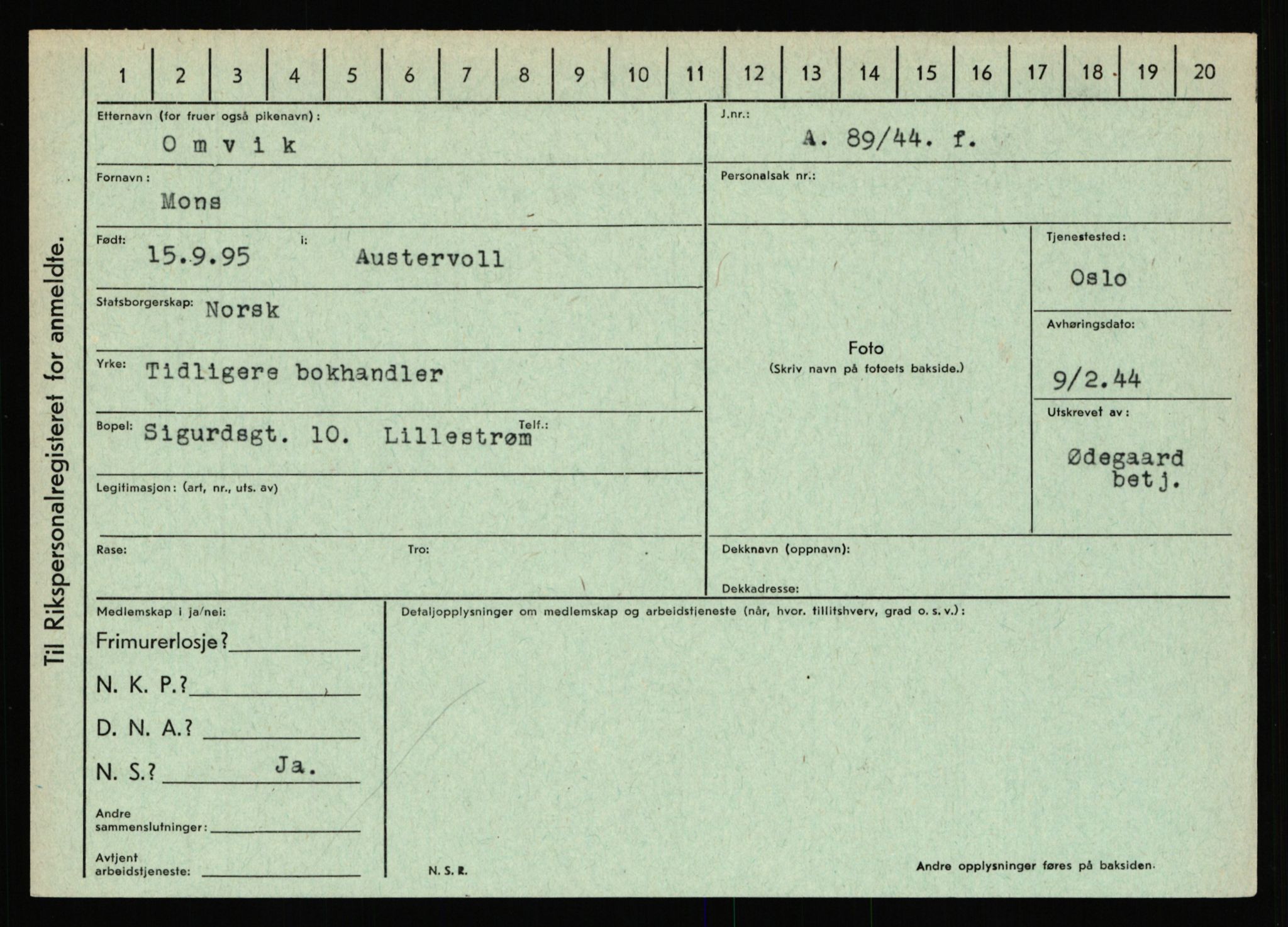 Statspolitiet - Hovedkontoret / Osloavdelingen, AV/RA-S-1329/C/Ca/L0012: Oanæs - Quistgaard	, 1943-1945, p. 2080