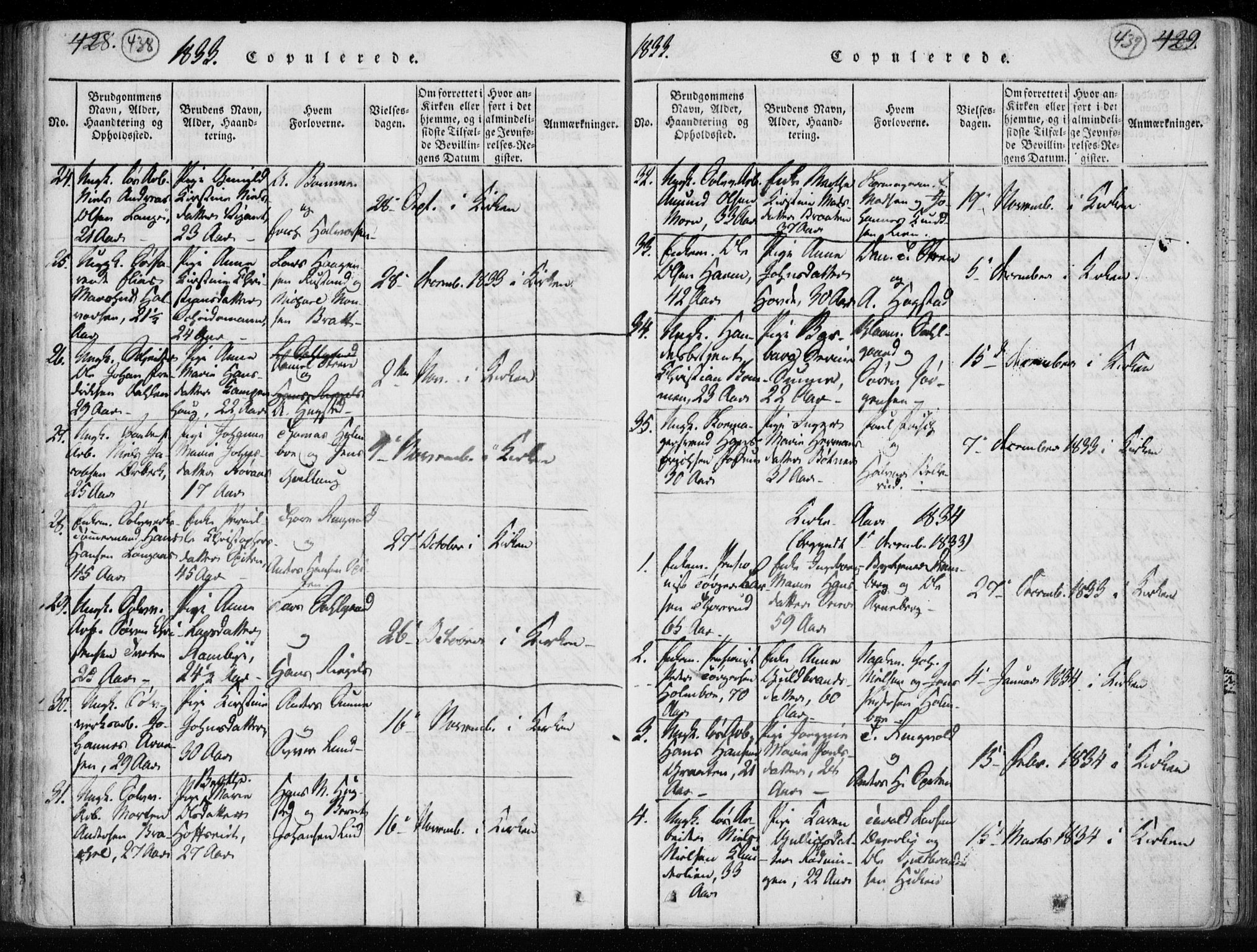 Kongsberg kirkebøker, SAKO/A-22/F/Fa/L0008: Parish register (official) no. I 8, 1816-1839, p. 438-439