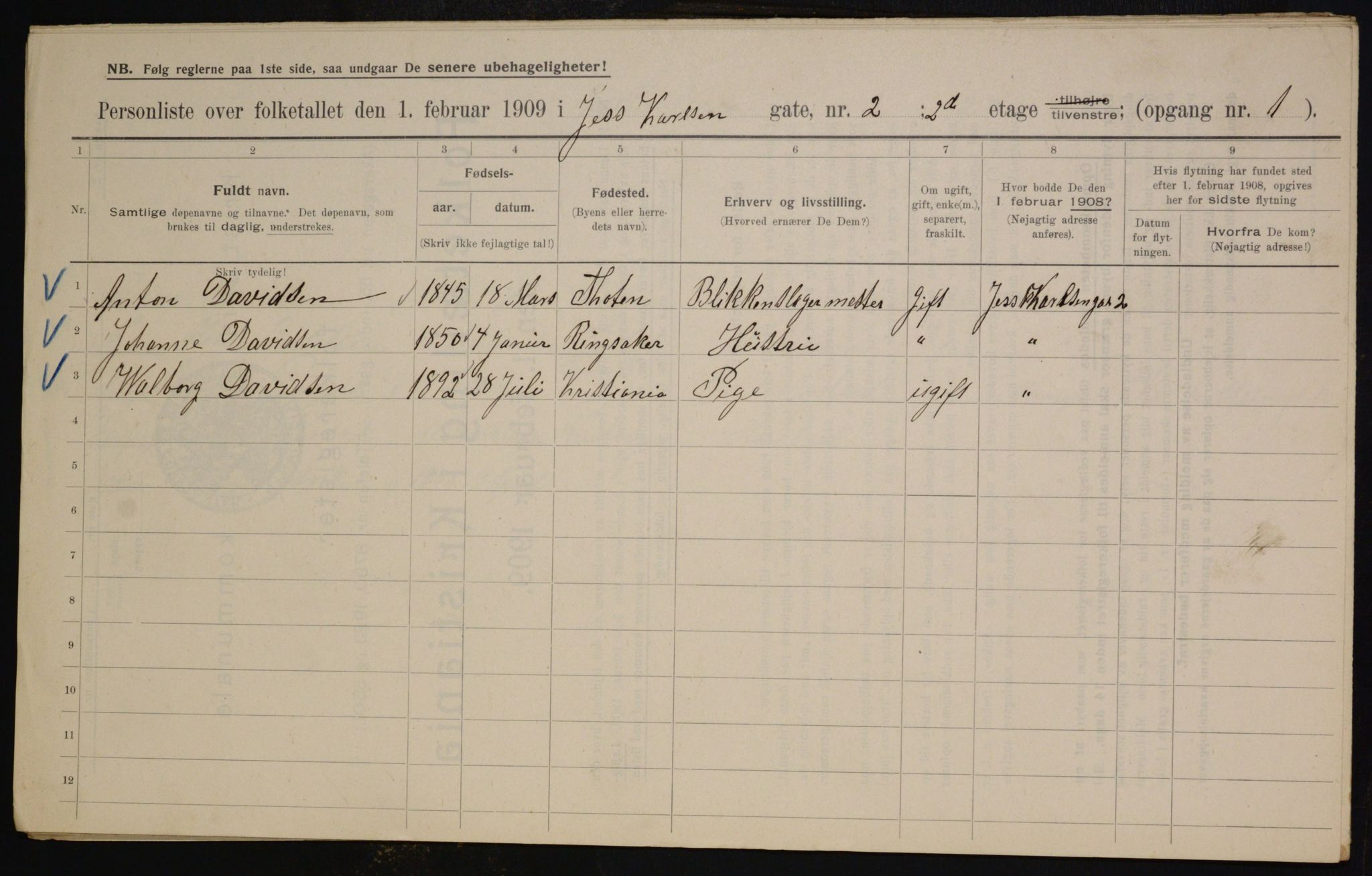 OBA, Municipal Census 1909 for Kristiania, 1909, p. 42906