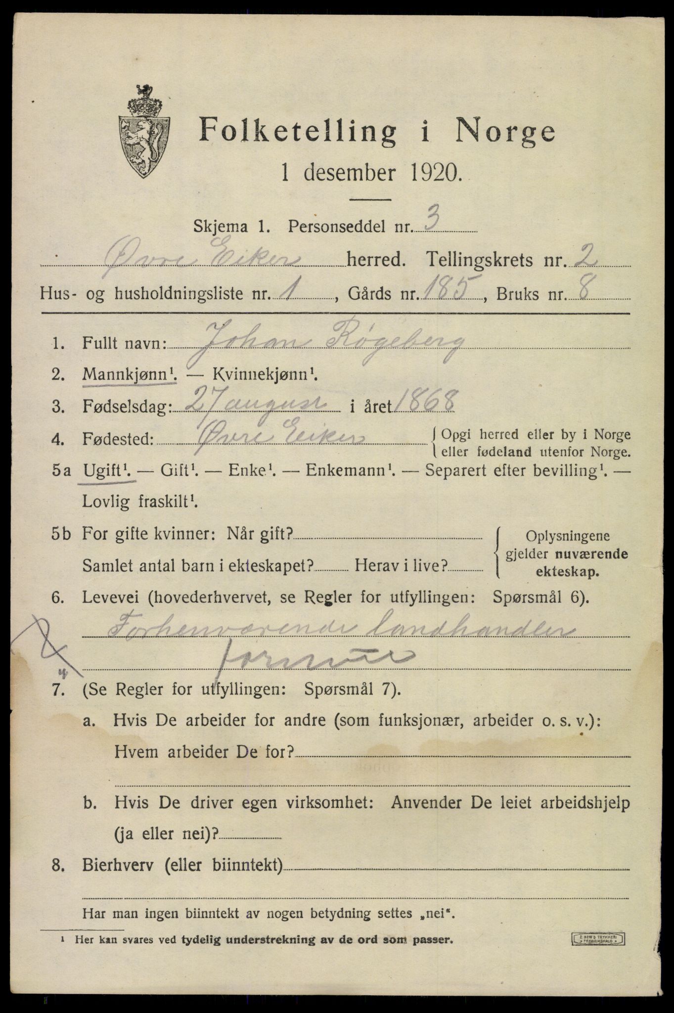 SAKO, 1920 census for Øvre Eiker, 1920, p. 6558