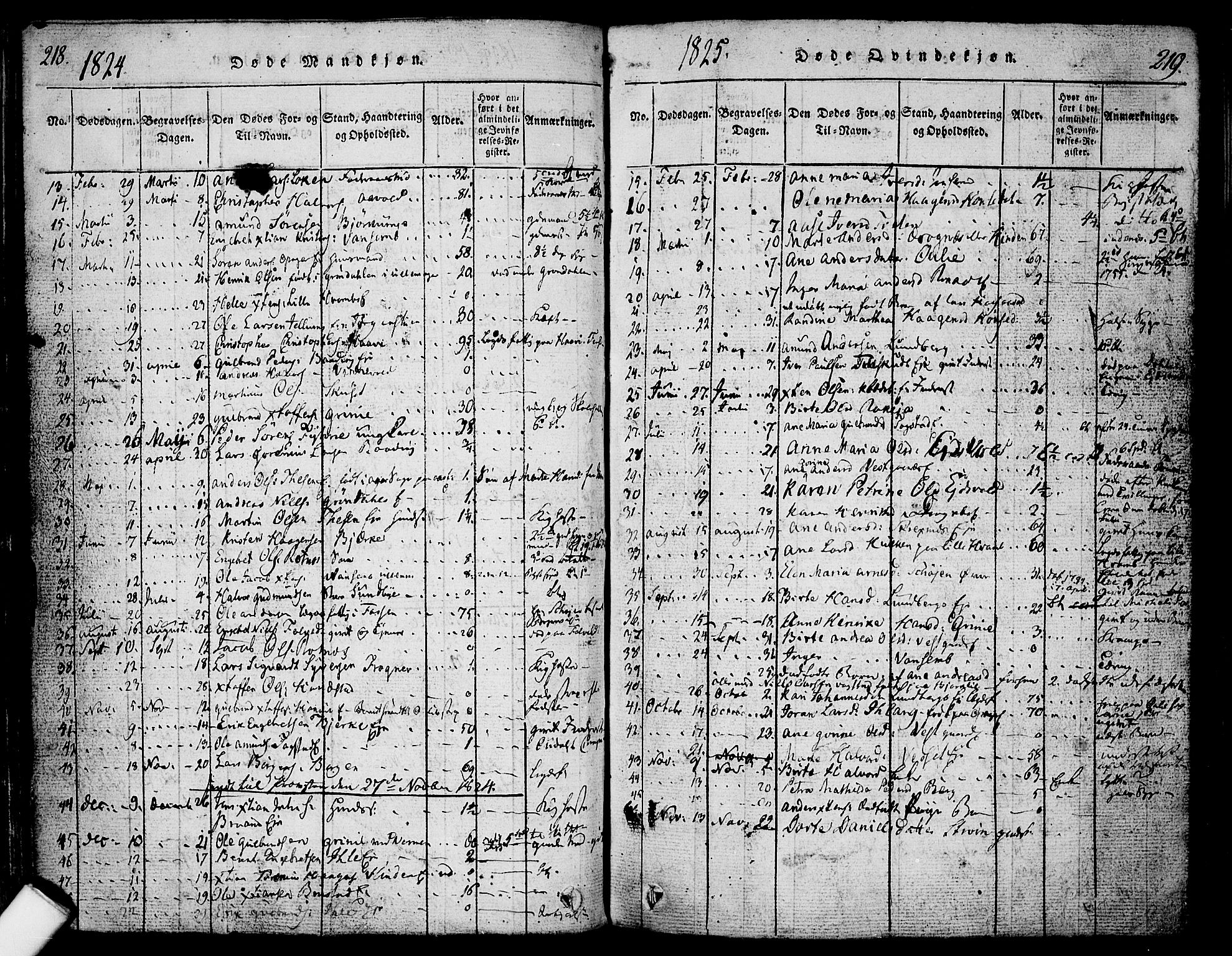 Nes prestekontor Kirkebøker, AV/SAO-A-10410/F/Fa/L0005: Parish register (official) no. I 5, 1815-1835, p. 218-219