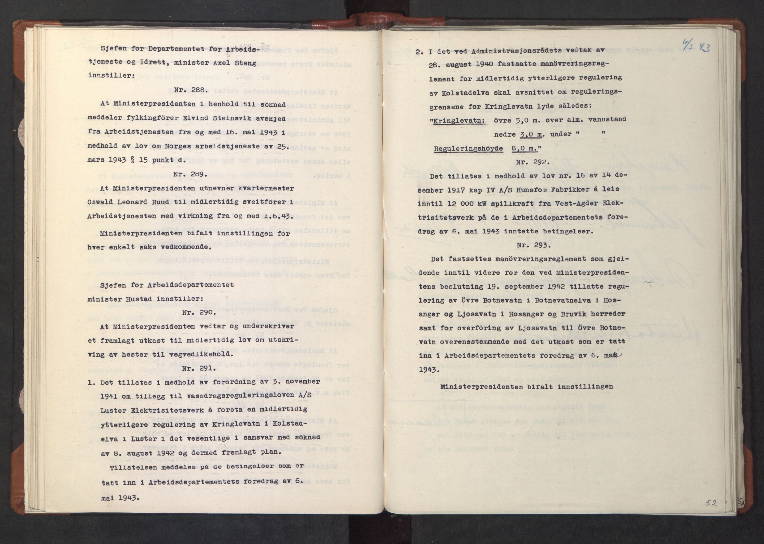 NS-administrasjonen 1940-1945 (Statsrådsekretariatet, de kommisariske statsråder mm), RA/S-4279/D/Da/L0003: Vedtak (Beslutninger) nr. 1-746 og tillegg nr. 1-47 (RA. j.nr. 1394/1944, tilgangsnr. 8/1944, 1943, p. 54