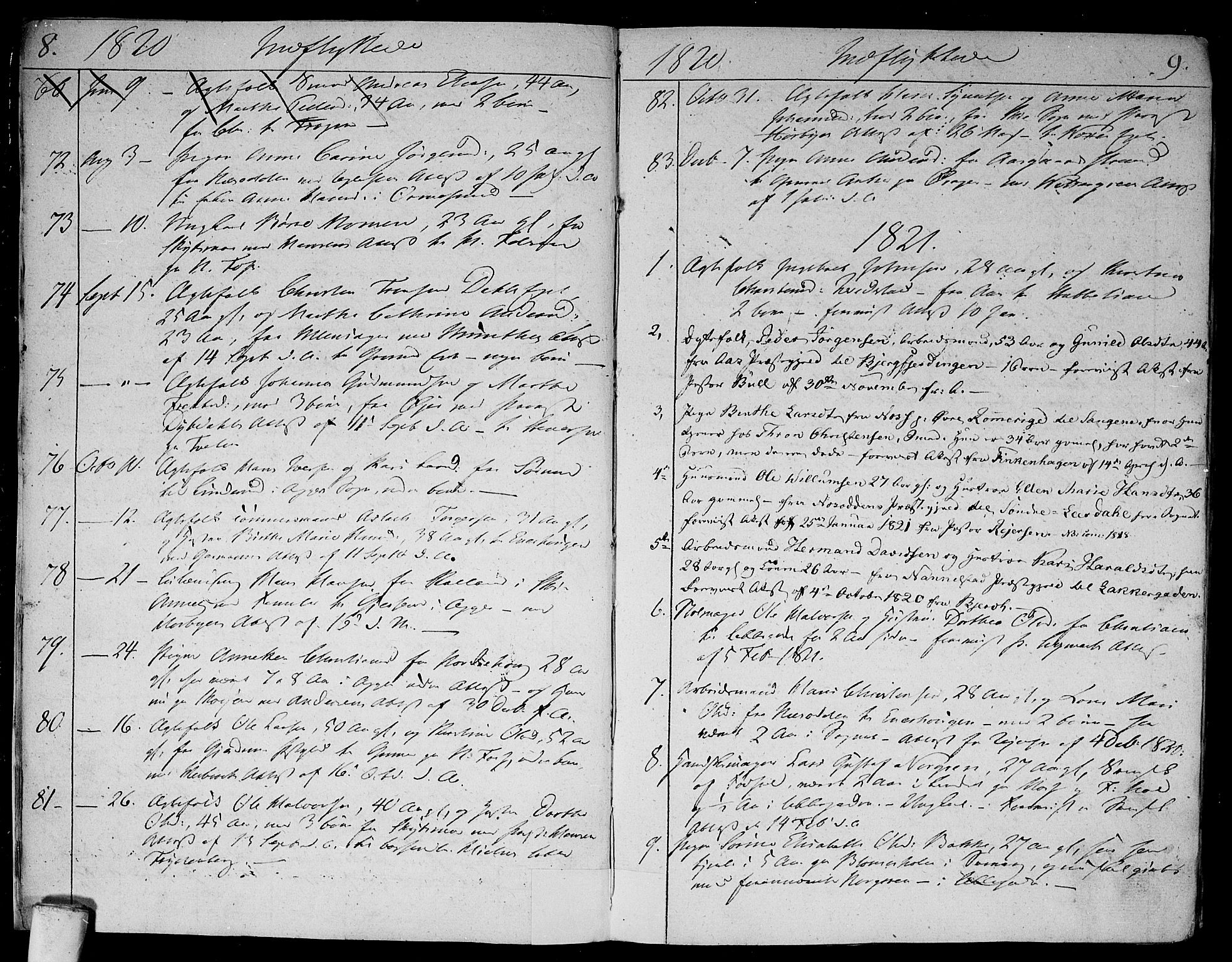 Aker prestekontor kirkebøker, AV/SAO-A-10861/F/L0014b: Parish register (official) no. 14B, 1820-1834, p. 8-9