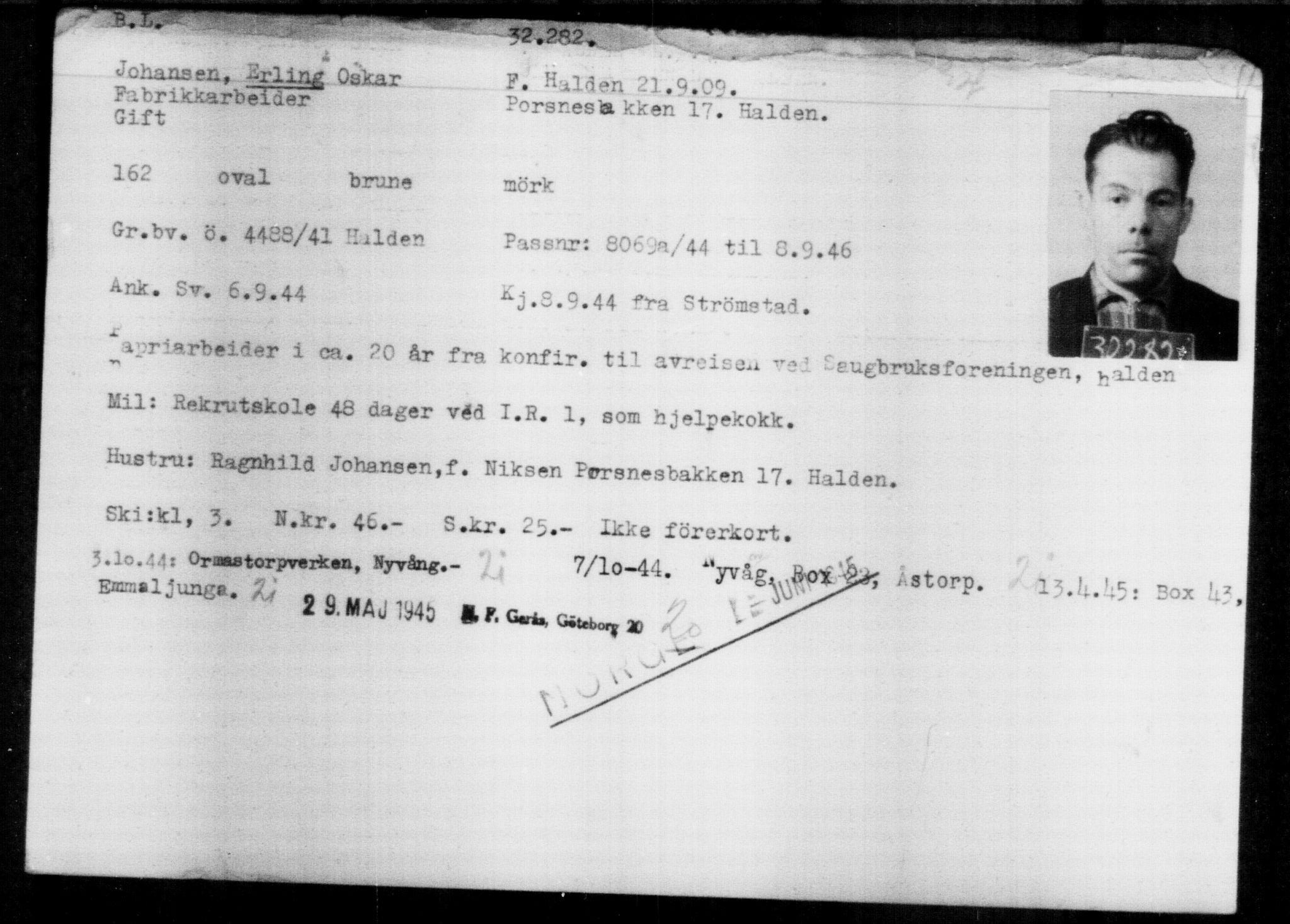 Utenriksstasjonene, Legasjonen i Stockholm, Flyktningkontoret, AV/RA-S-6753/V/Va/L0013: Kjesäterkartoteket, flyktninger med registreringsnr. 31500-34731, 1940-1945, p. 830