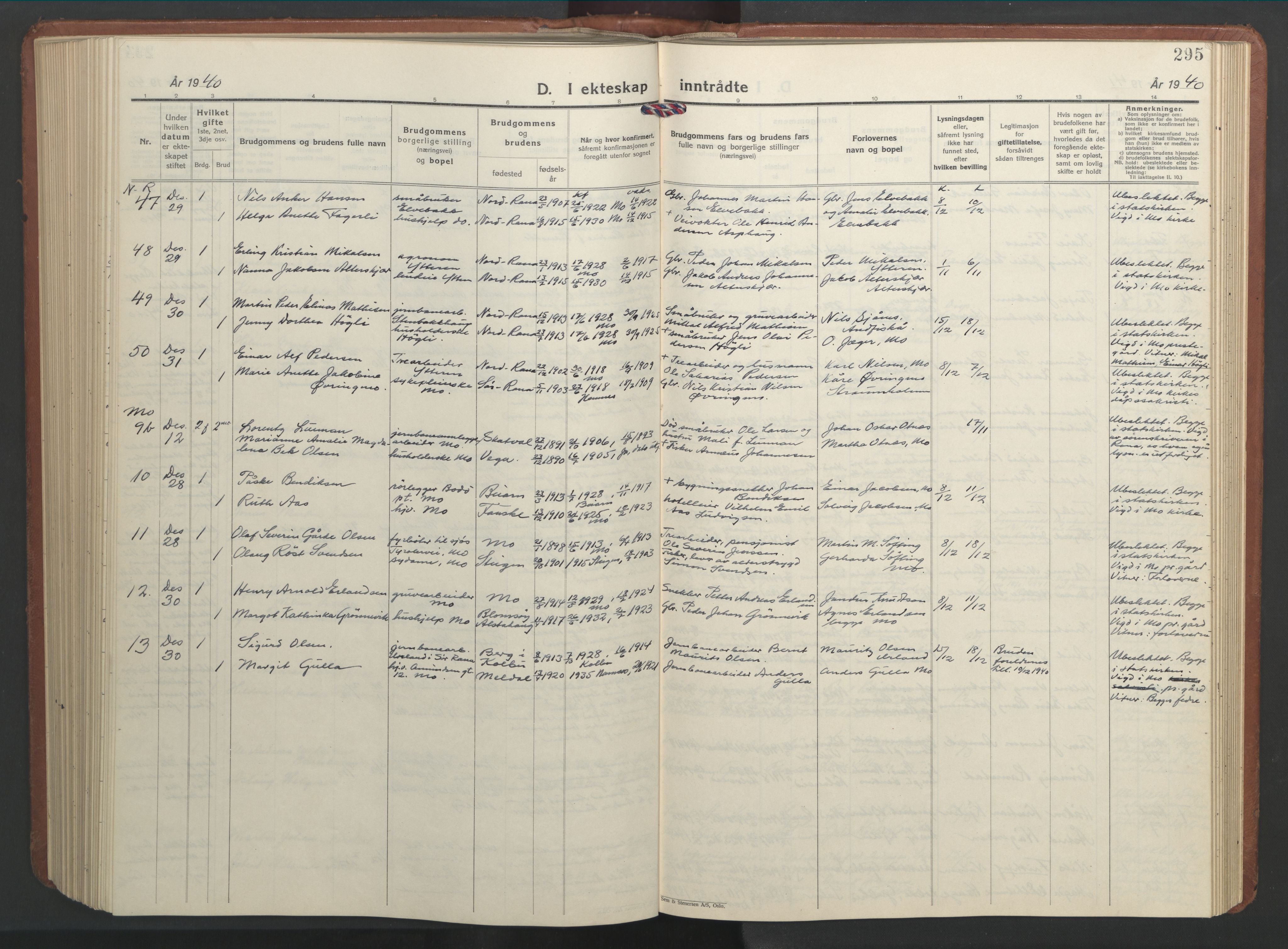 Ministerialprotokoller, klokkerbøker og fødselsregistre - Nordland, AV/SAT-A-1459/827/L0425: Parish register (copy) no. 827C14, 1931-1946, p. 295