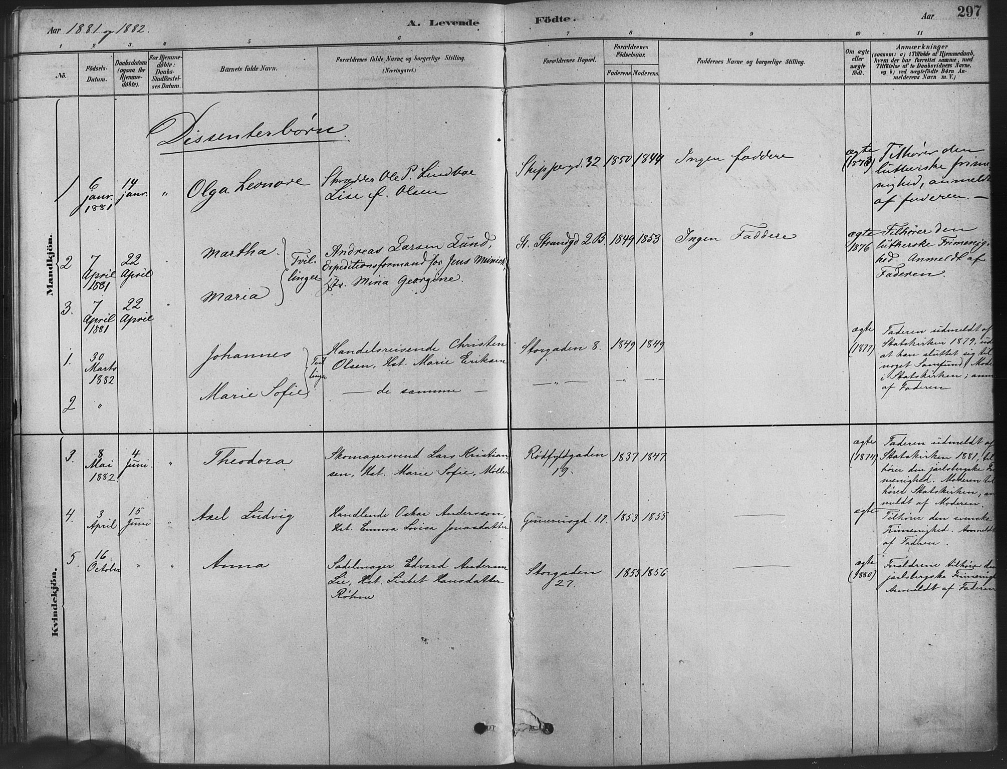 Oslo domkirke Kirkebøker, SAO/A-10752/F/Fa/L0029: Parish register (official) no. 29, 1879-1892, p. 297
