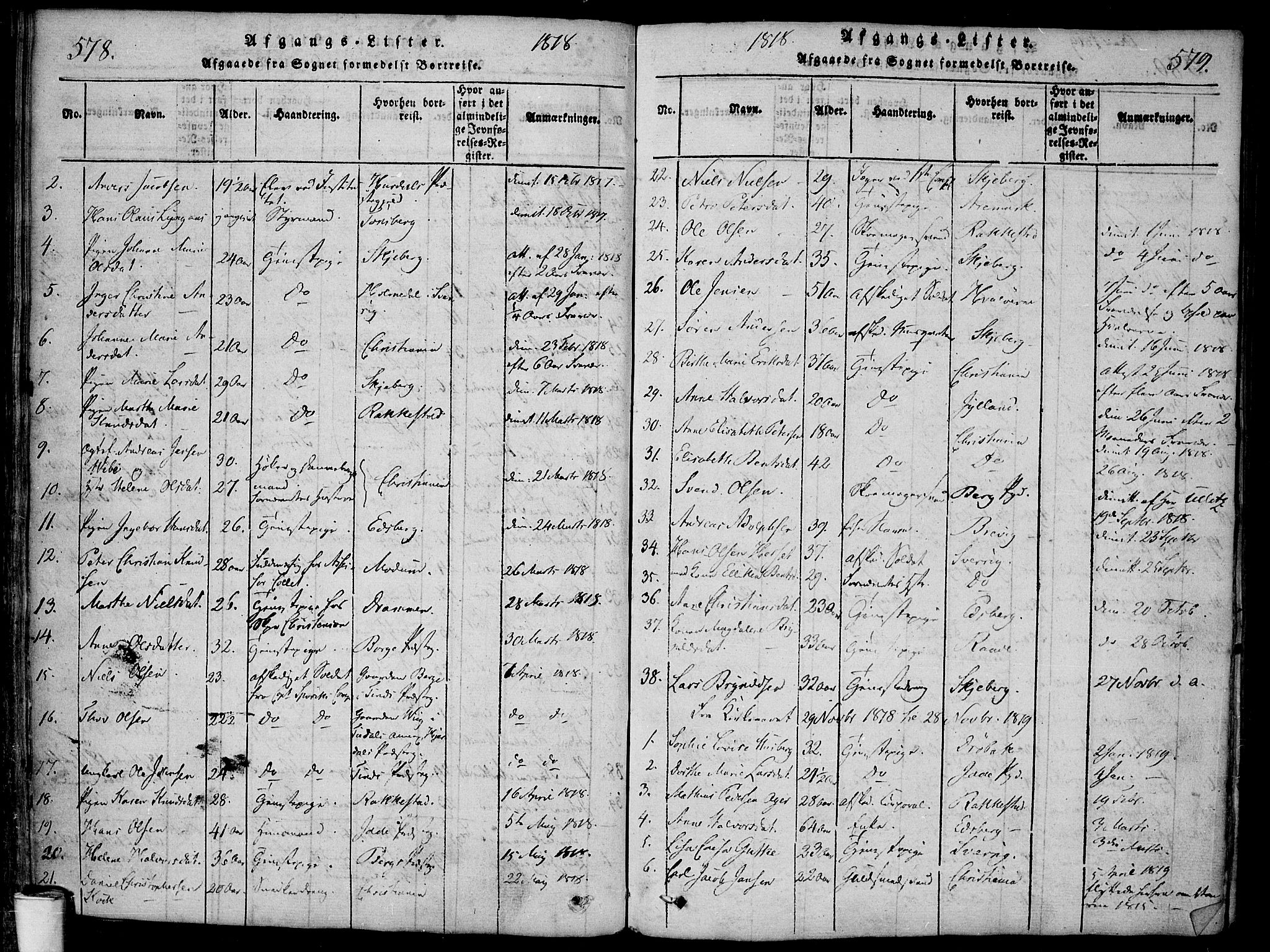 Halden prestekontor Kirkebøker, AV/SAO-A-10909/F/Fa/L0003: Parish register (official) no. I 3, 1815-1834, p. 578-579