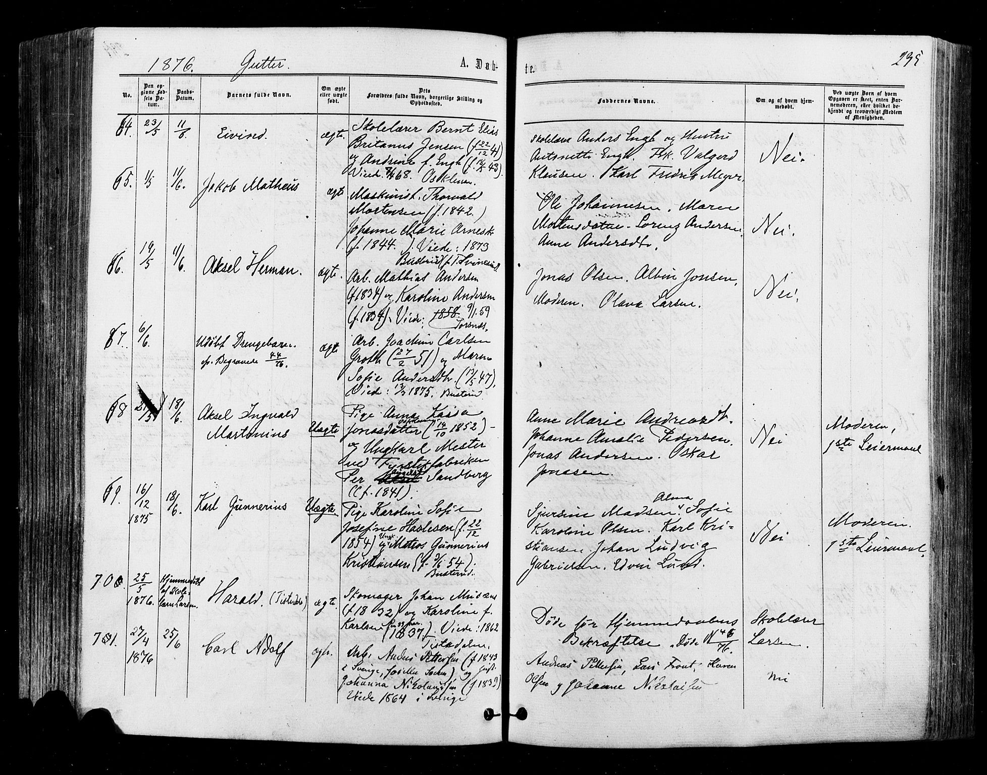 Halden prestekontor Kirkebøker, AV/SAO-A-10909/F/Fa/L0009: Parish register (official) no. I 9, 1866-1877, p. 235