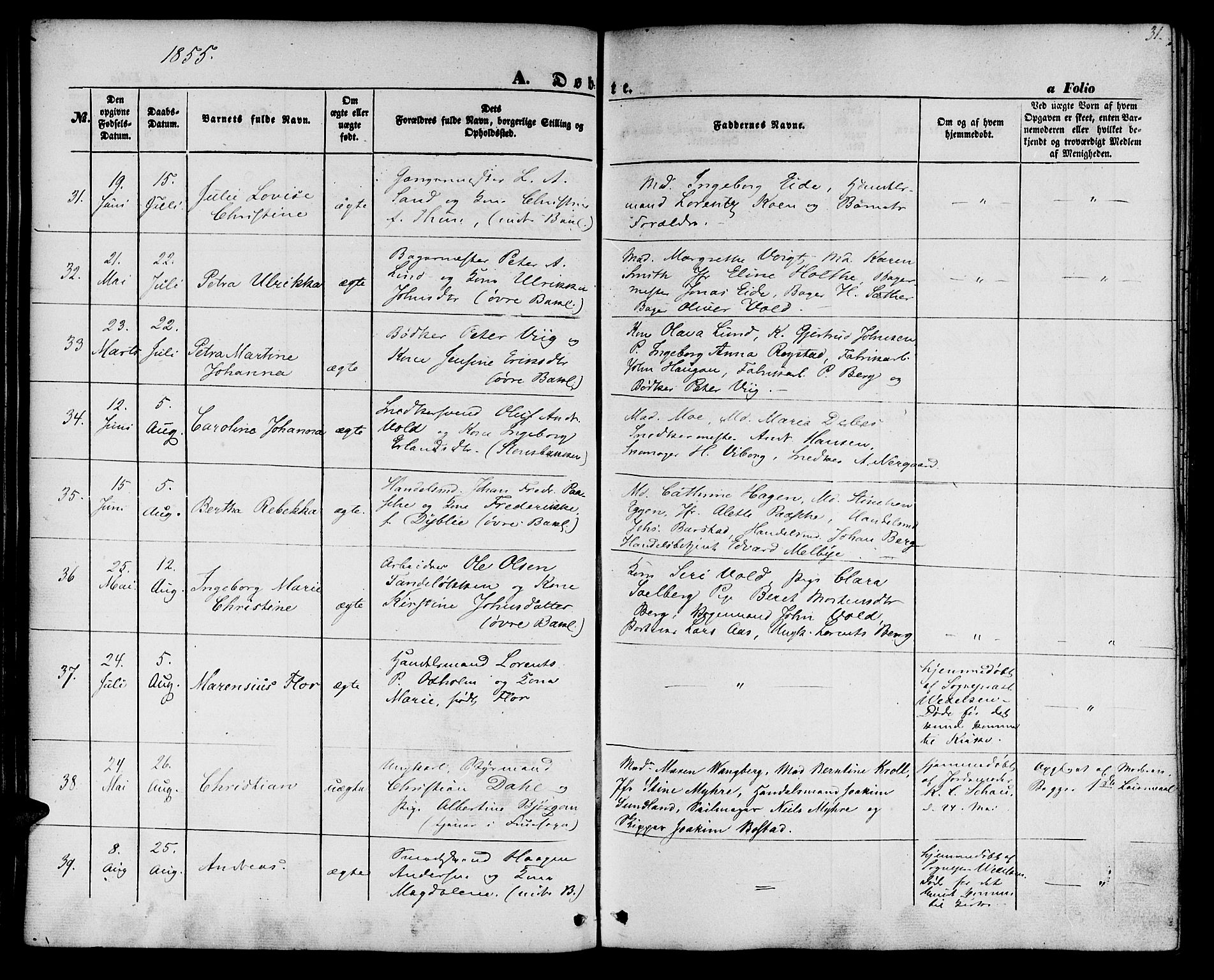 Ministerialprotokoller, klokkerbøker og fødselsregistre - Sør-Trøndelag, AV/SAT-A-1456/604/L0184: Parish register (official) no. 604A05, 1851-1860, p. 31