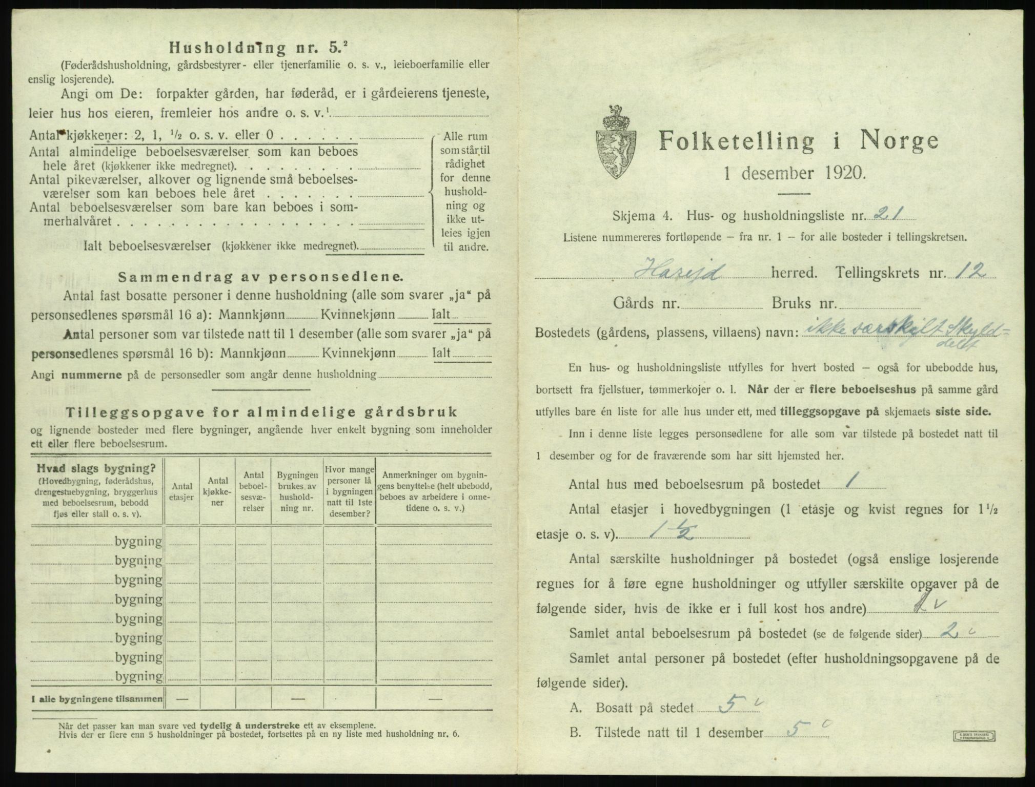 SAT, 1920 census for Hareid, 1920, p. 661