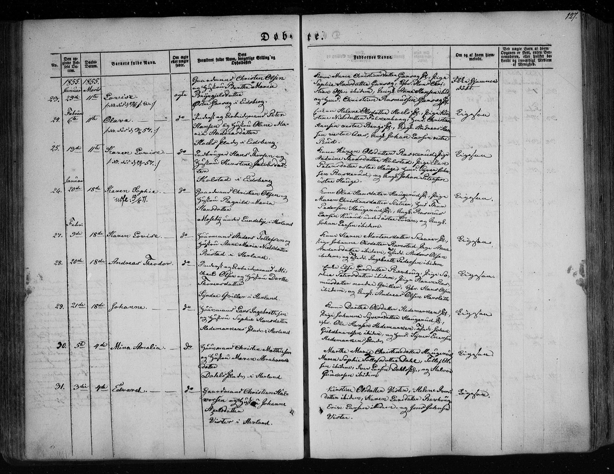 Eidsberg prestekontor Kirkebøker, AV/SAO-A-10905/F/Fa/L0009: Parish register (official) no. I 9, 1849-1856, p. 127