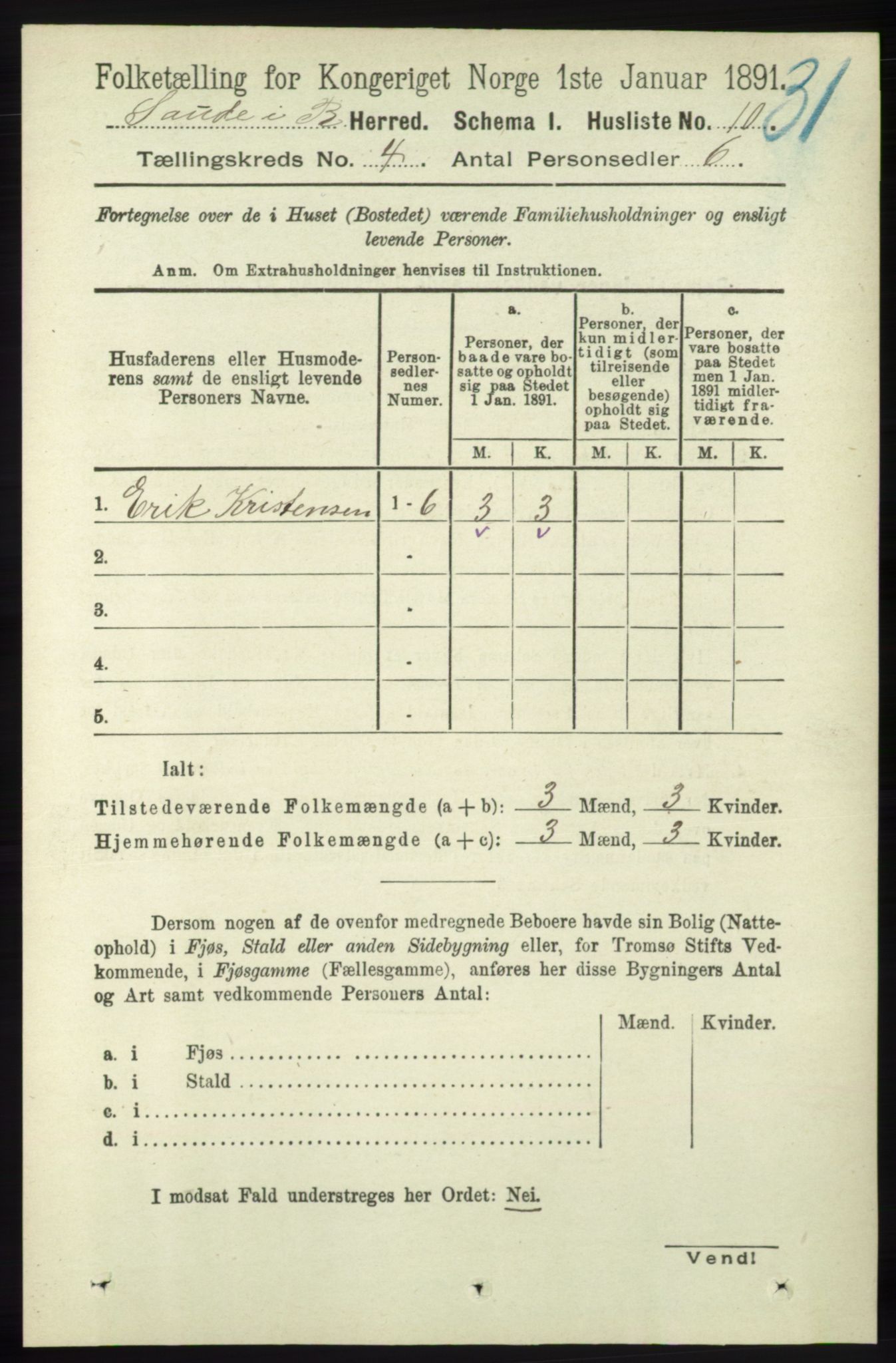 RA, 1891 census for 1135 Sauda, 1891, p. 1750