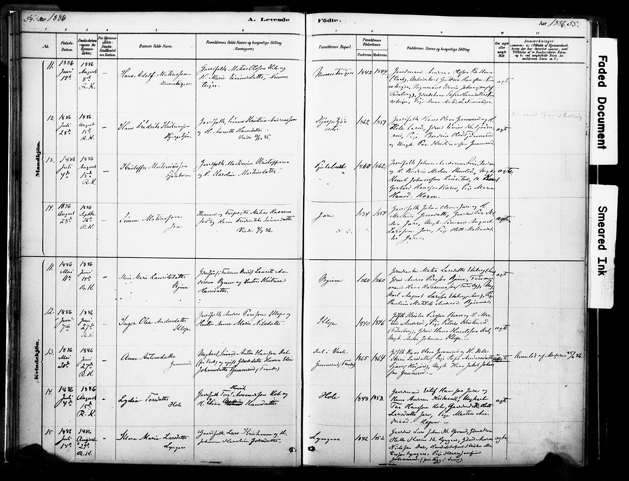 Ramnes kirkebøker, SAKO/A-314/F/Fa/L0007: Parish register (official) no. I 7, 1878-1895, p. 54-55