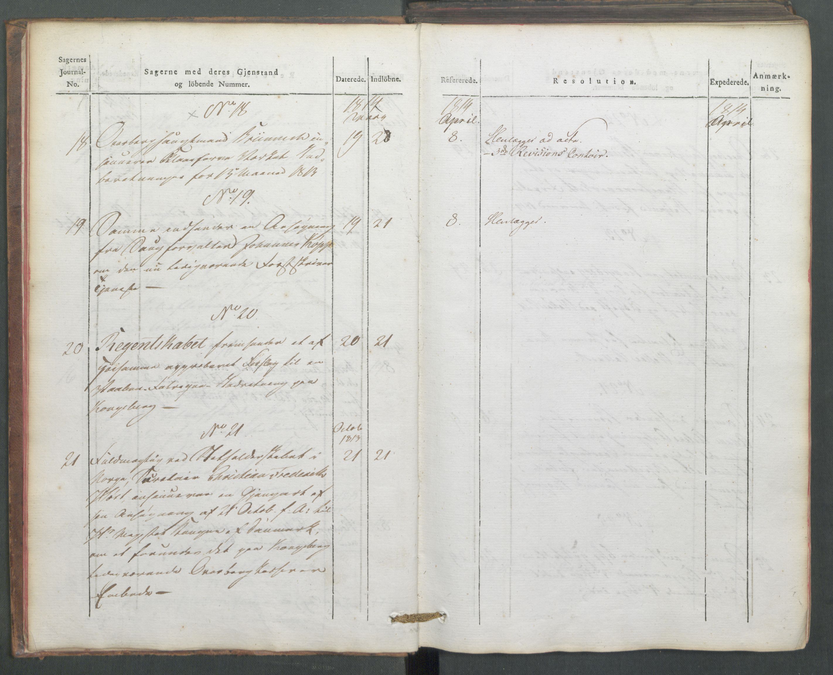 Departementene i 1814, AV/RA-S-3899/Fe/L0054: Journal, 1814