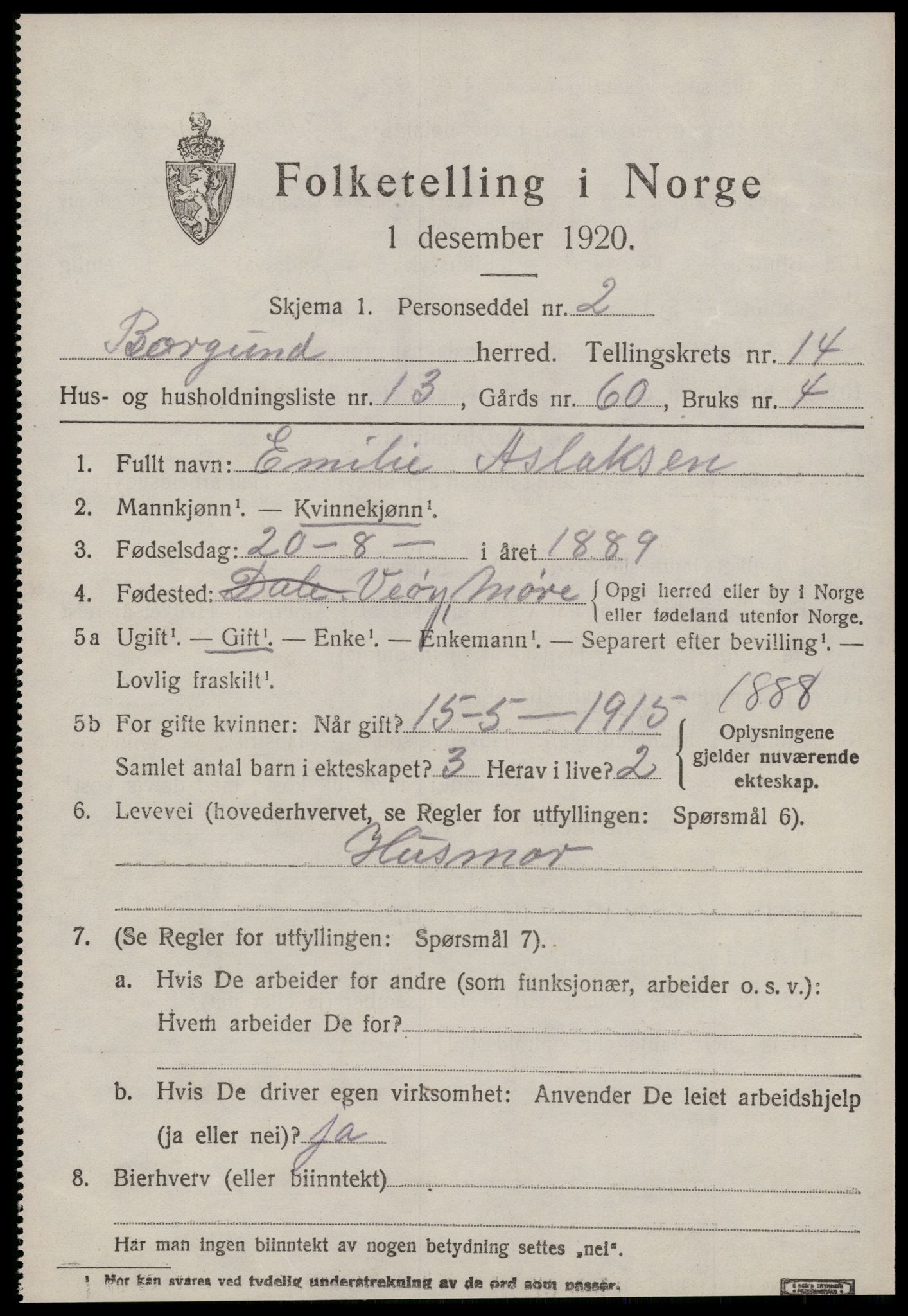 SAT, 1920 census for Borgund, 1920, p. 11232