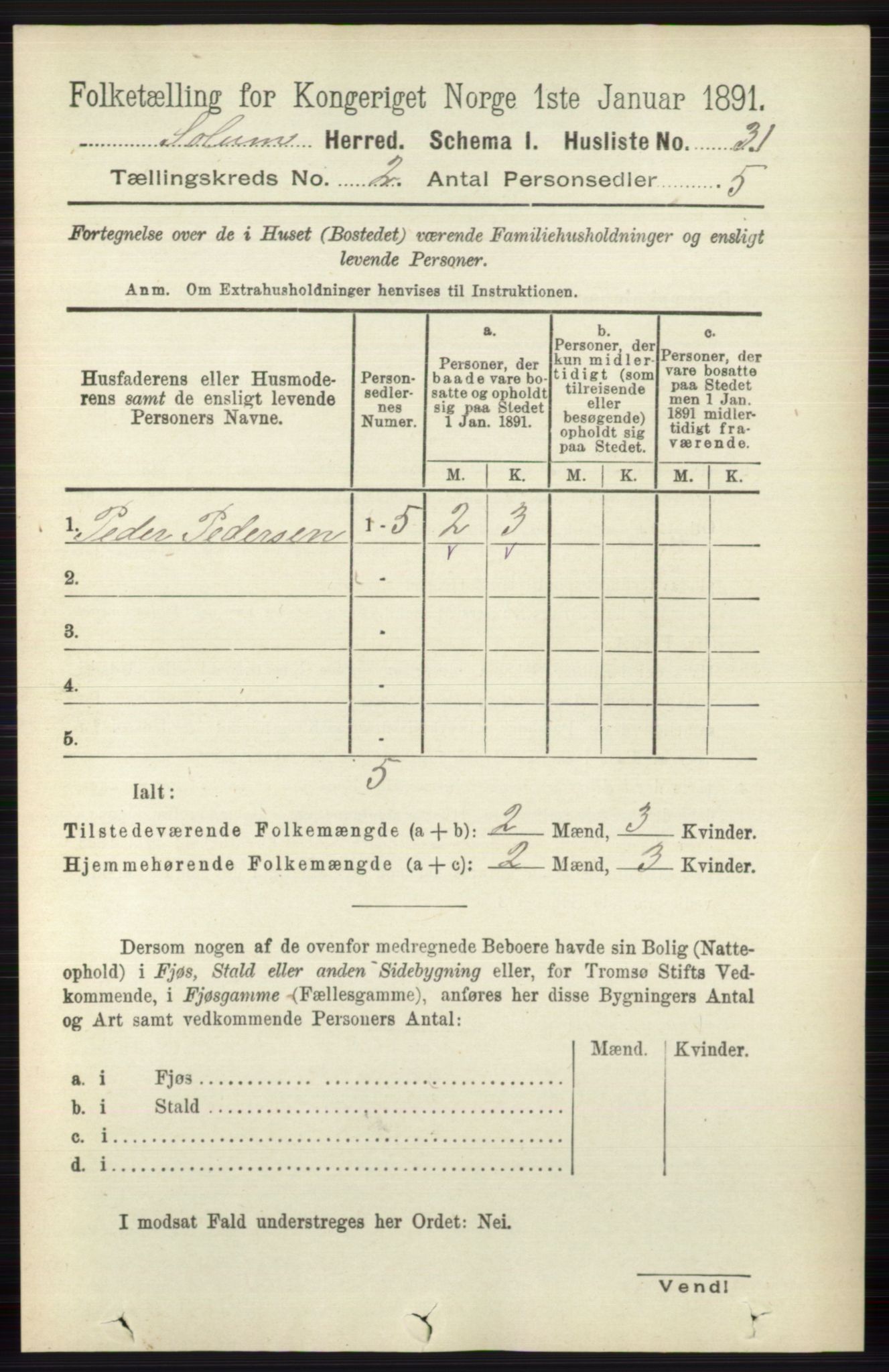 RA, 1891 census for 0818 Solum, 1891, p. 109