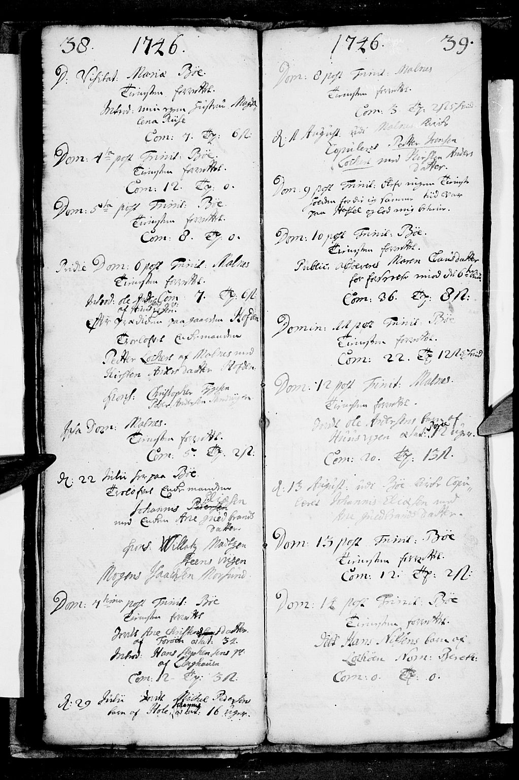 Ministerialprotokoller, klokkerbøker og fødselsregistre - Nordland, SAT/A-1459/891/L1296: Parish register (official) no. 891A01, 1741-1784, p. 38-39