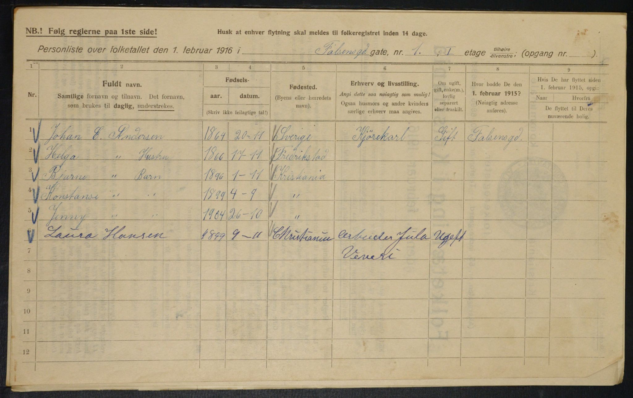 OBA, Municipal Census 1916 for Kristiania, 1916, p. 23650