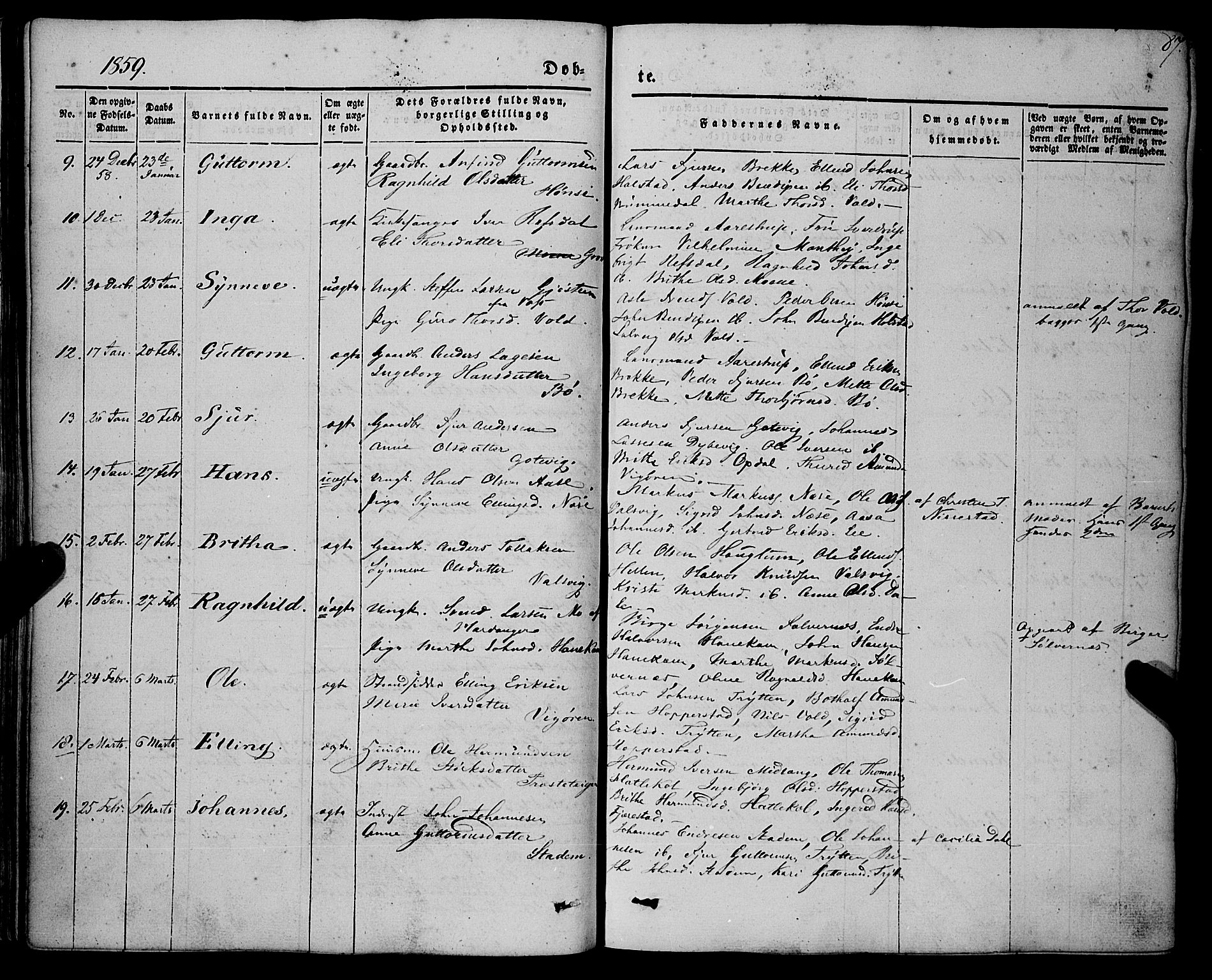 Vik sokneprestembete, AV/SAB-A-81501/H/Haa/Haaa/L0008: Parish register (official) no. A 8, 1846-1865, p. 87