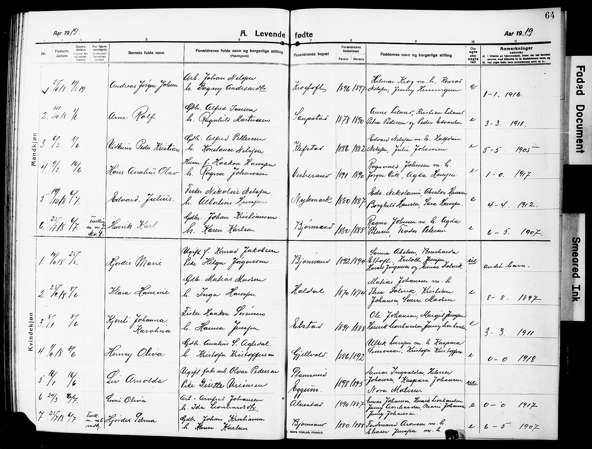 Ministerialprotokoller, klokkerbøker og fødselsregistre - Nordland, SAT/A-1459/880/L1142: Parish register (copy) no. 880C04, 1913-1930, p. 64