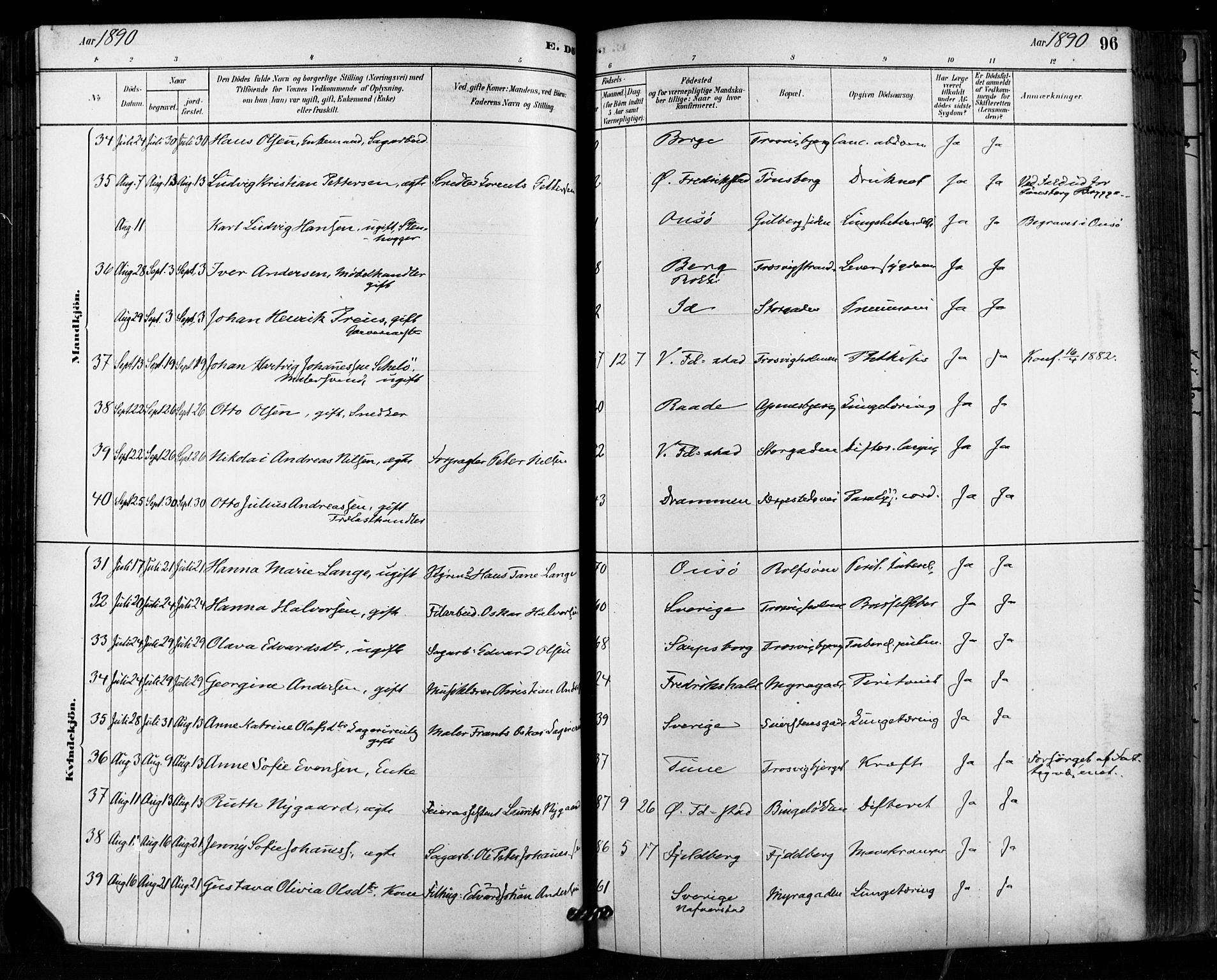 Fredrikstad domkirkes prestekontor Kirkebøker, AV/SAO-A-10906/F/Fa/L0003: Parish register (official) no. 3, 1878-1904, p. 96
