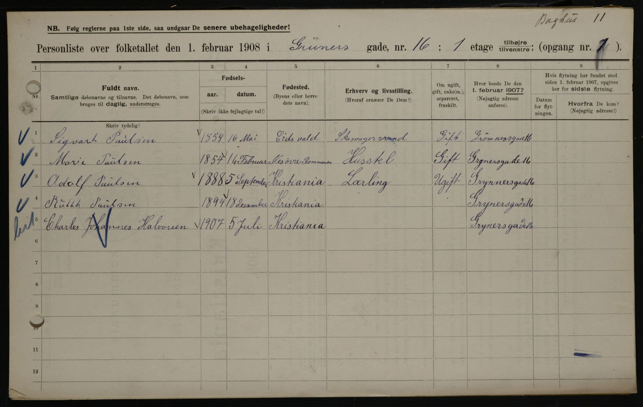 OBA, Municipal Census 1908 for Kristiania, 1908, p. 28034