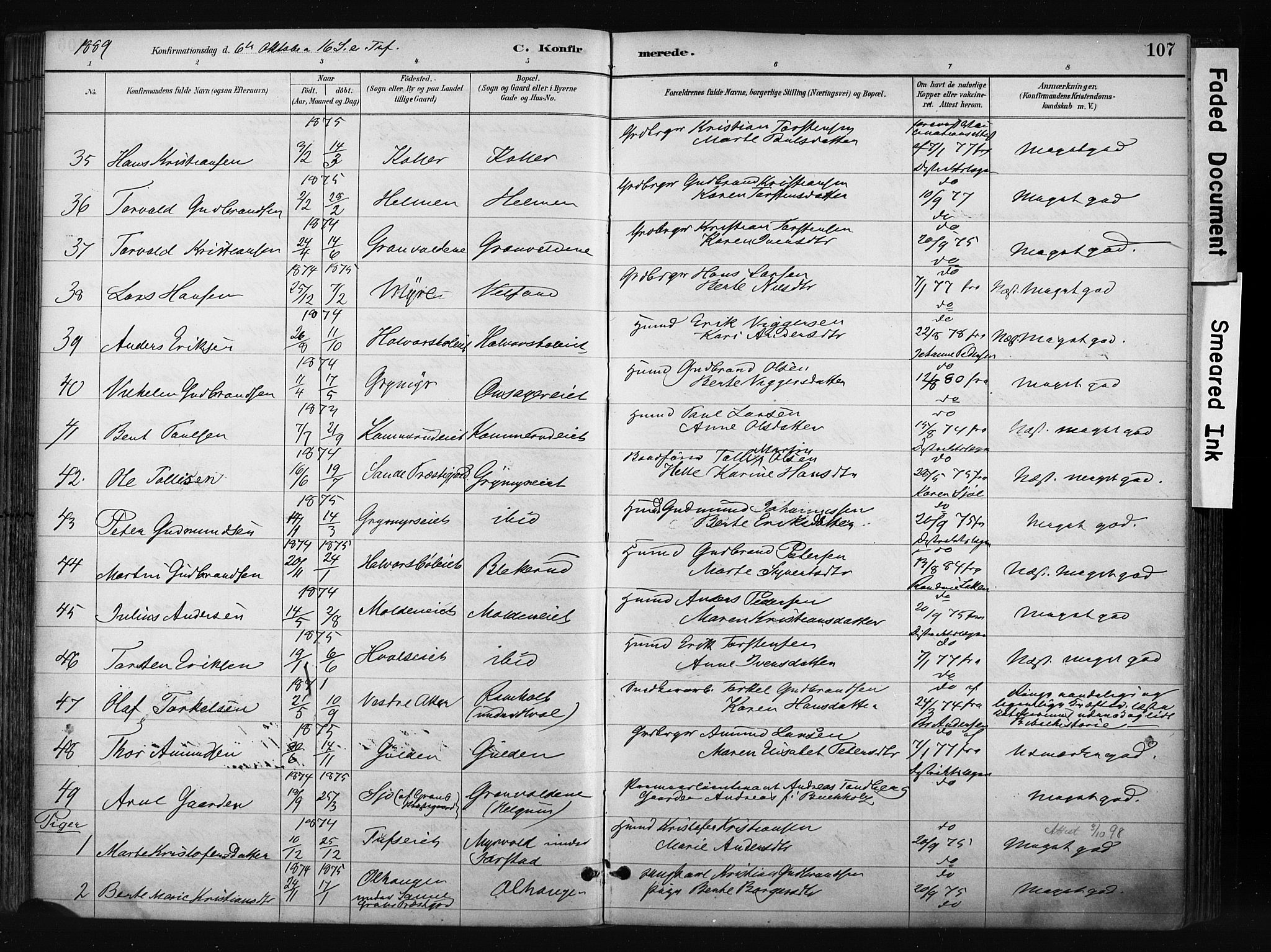 Gran prestekontor, AV/SAH-PREST-112/H/Ha/Haa/L0017: Parish register (official) no. 17, 1889-1897, p. 107