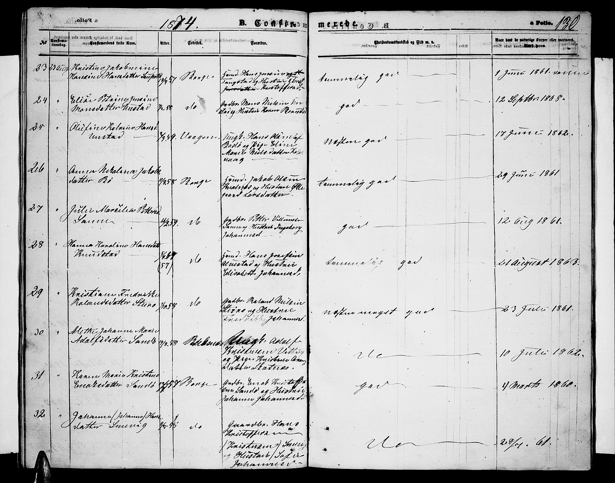 Ministerialprotokoller, klokkerbøker og fødselsregistre - Nordland, AV/SAT-A-1459/880/L1140: Parish register (copy) no. 880C02, 1861-1875, p. 130