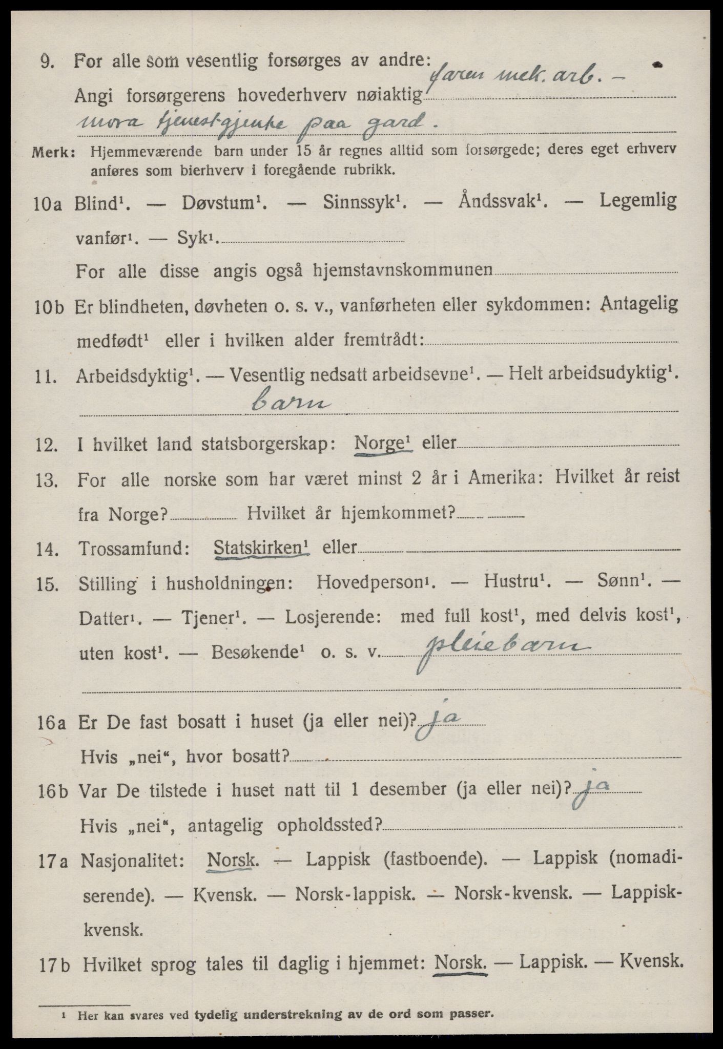 SAT, 1920 census for Agdenes, 1920, p. 2560