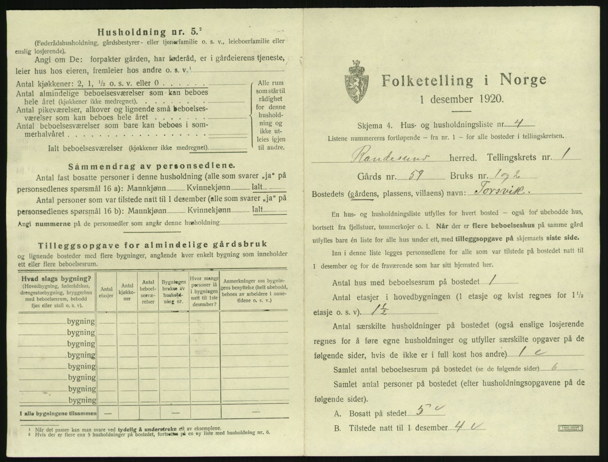 SAK, 1920 census for Randesund, 1920, p. 38