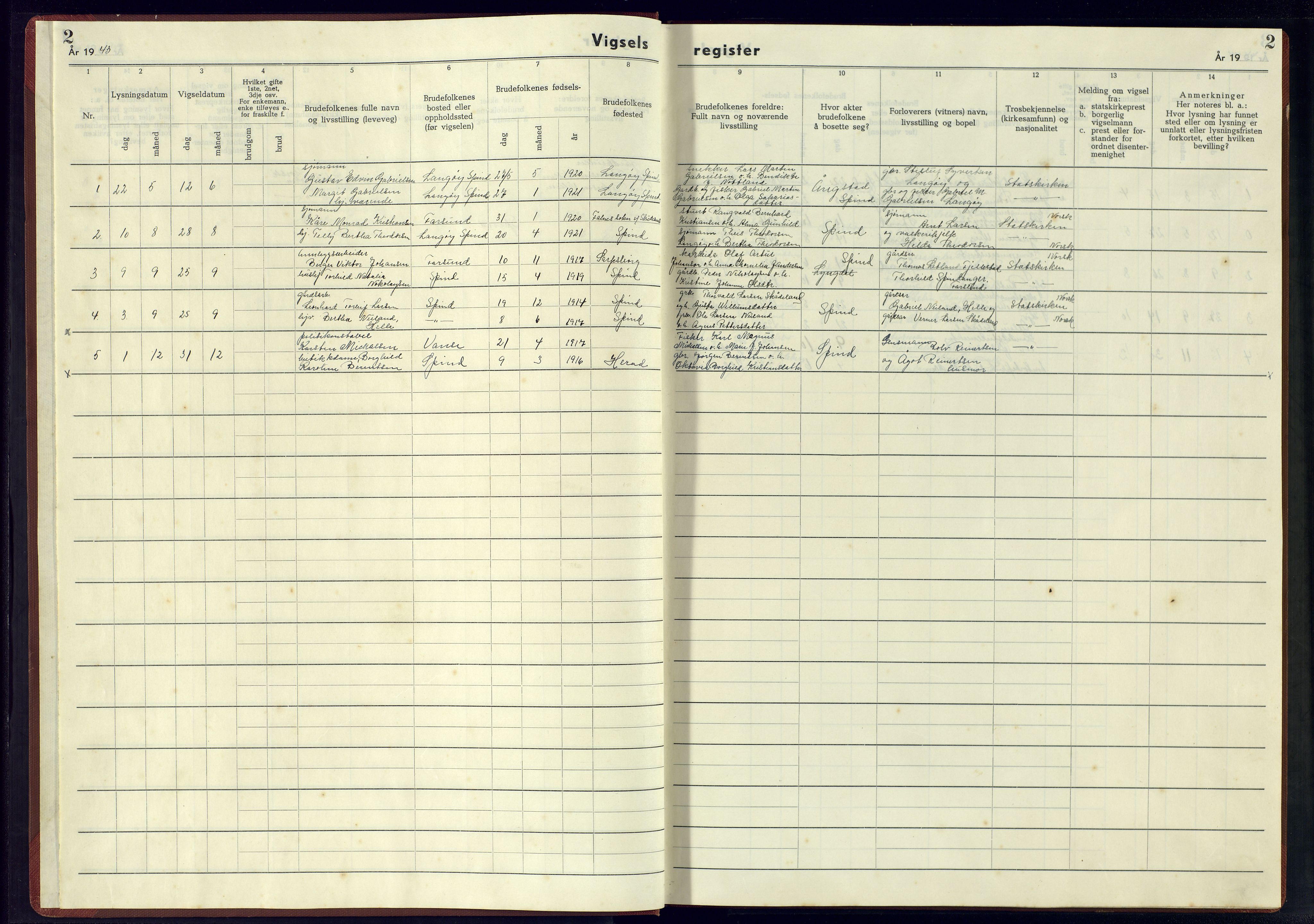 Herad sokneprestkontor, SAK/1111-0018/J/Jb/L0004: Marriage register no. A-VI-5, 1942-1945, p. 2