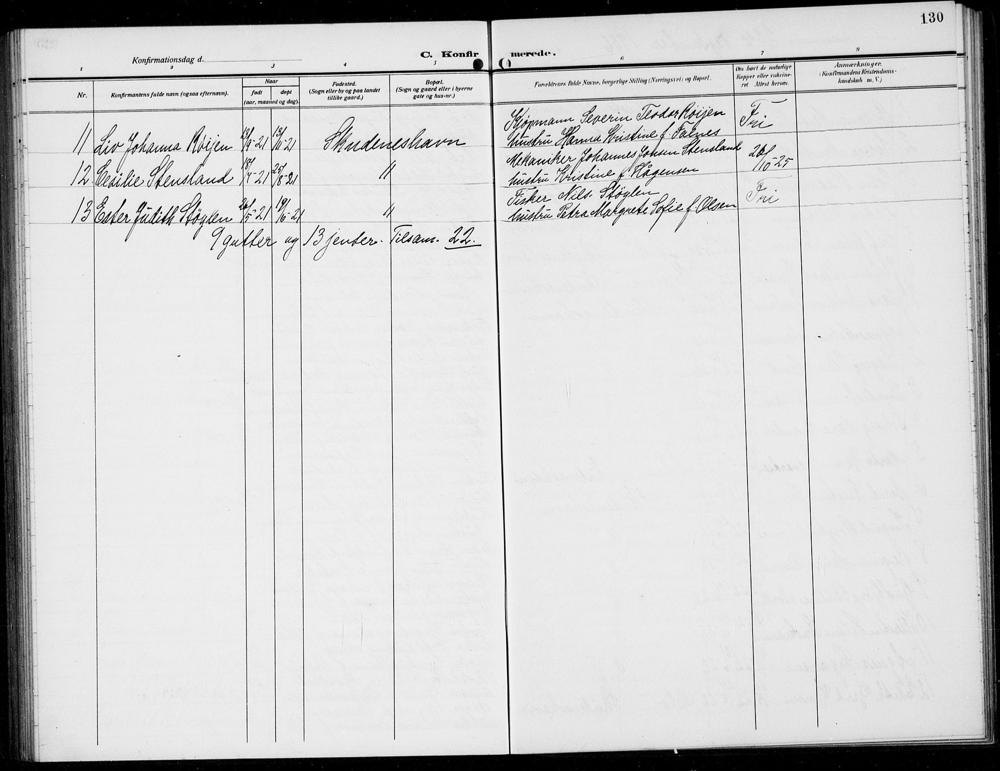 Skudenes sokneprestkontor, AV/SAST-A -101849/H/Ha/Hab/L0010: Parish register (copy) no. B 10, 1908-1936, p. 130