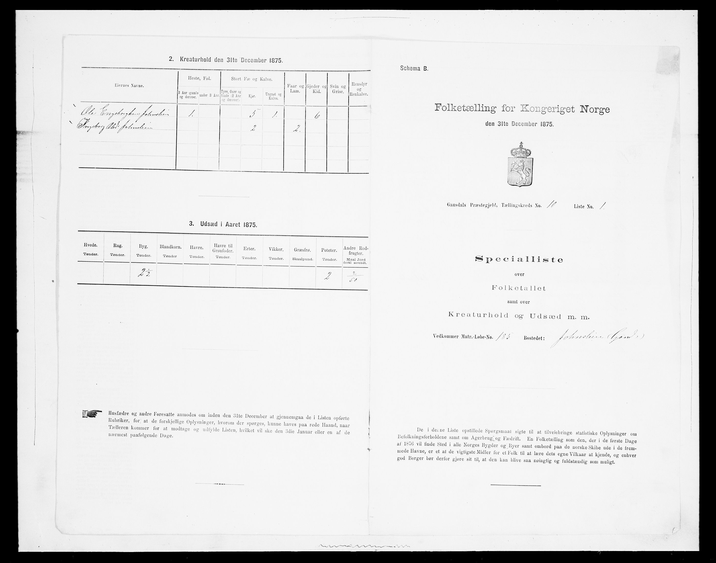 SAH, 1875 census for 0522P Gausdal, 1875, p. 1656