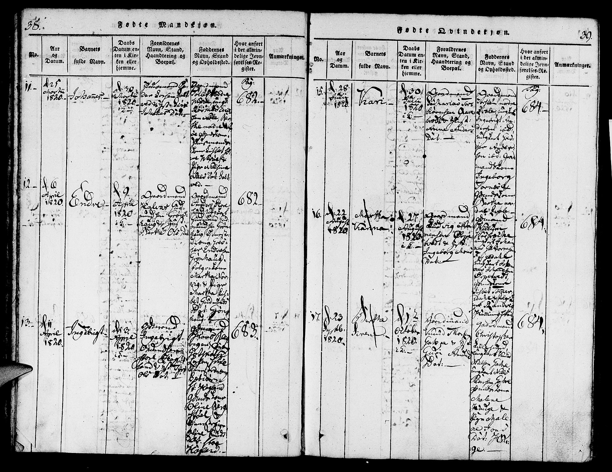 Torvastad sokneprestkontor, AV/SAST-A -101857/H/Ha/Haa/L0004: Parish register (official) no. A 4, 1817-1836, p. 38-39