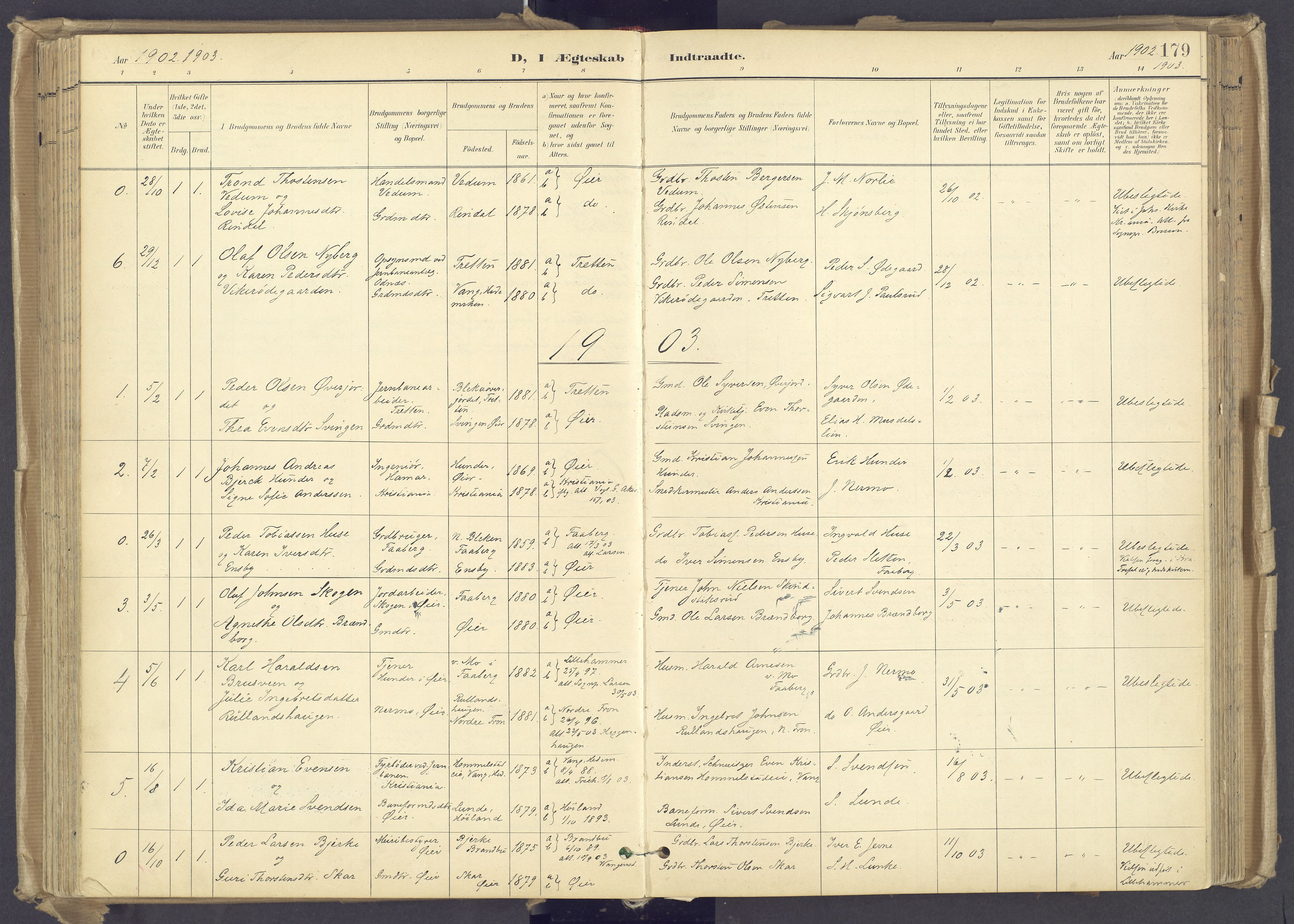 Øyer prestekontor, SAH/PREST-084/H/Ha/Haa/L0012: Parish register (official) no. 12, 1897-1920, p. 179