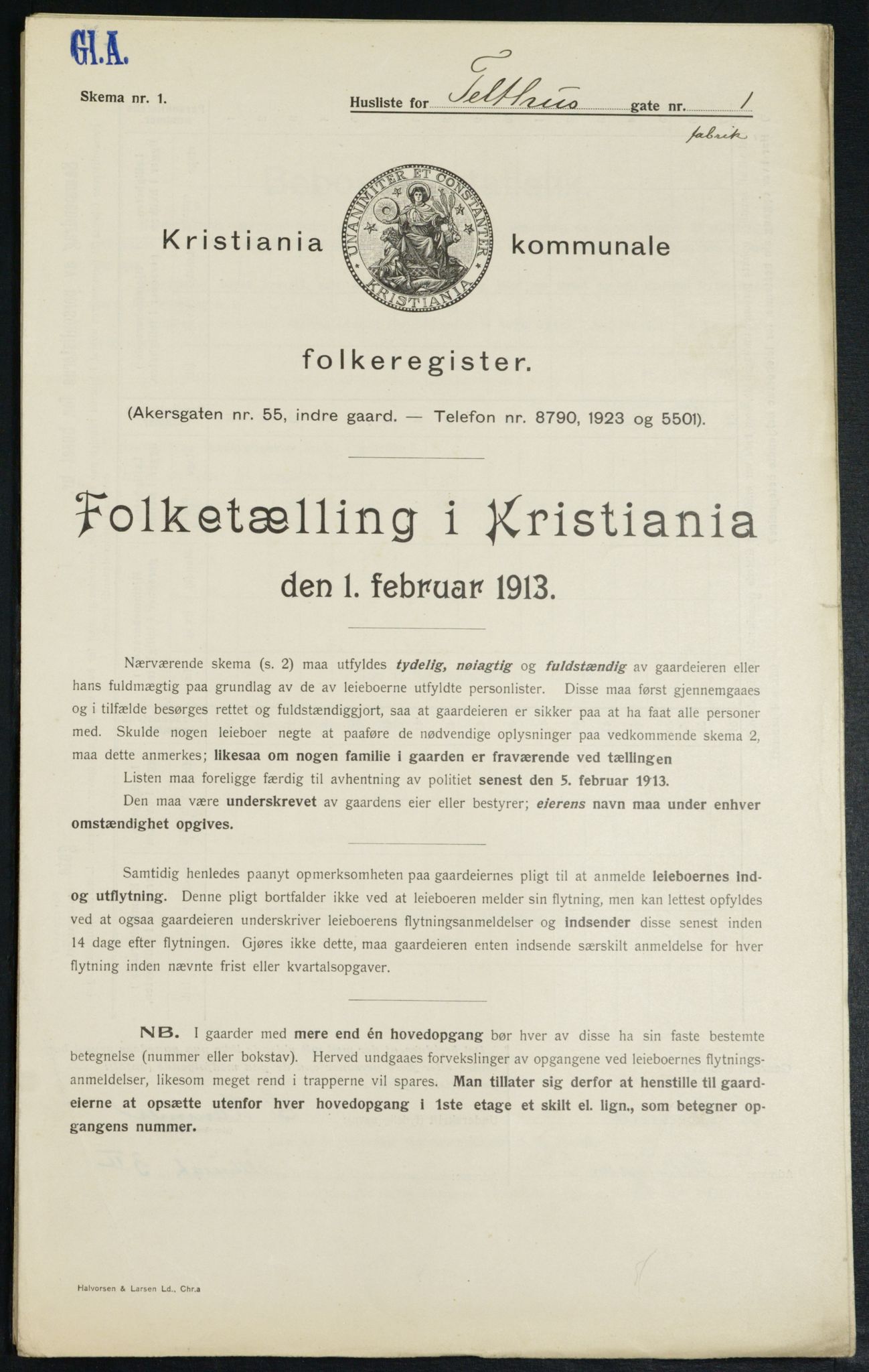 OBA, Municipal Census 1913 for Kristiania, 1913, p. 107581