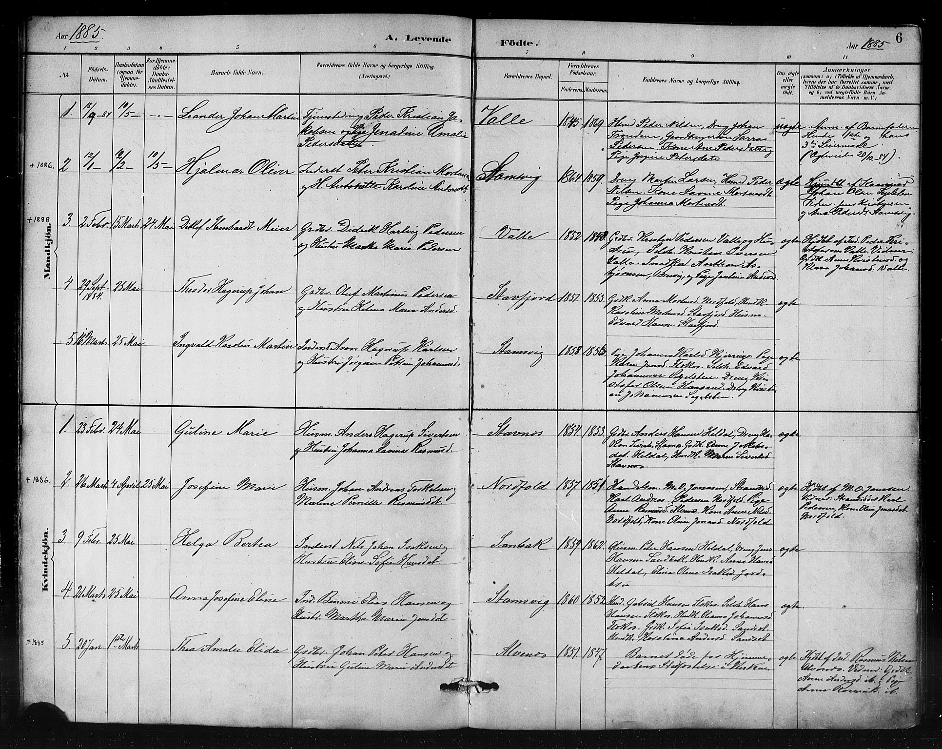 Ministerialprotokoller, klokkerbøker og fødselsregistre - Nordland, AV/SAT-A-1459/858/L0831: Parish register (official) no. 858A01, 1884-1902, p. 6