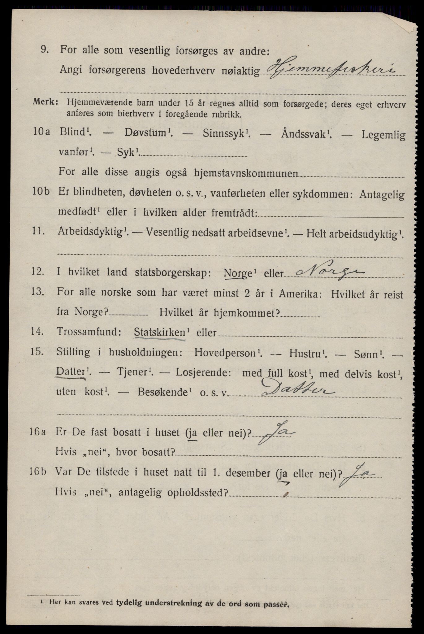 SAST, 1920 census for Stangaland, 1920, p. 1206