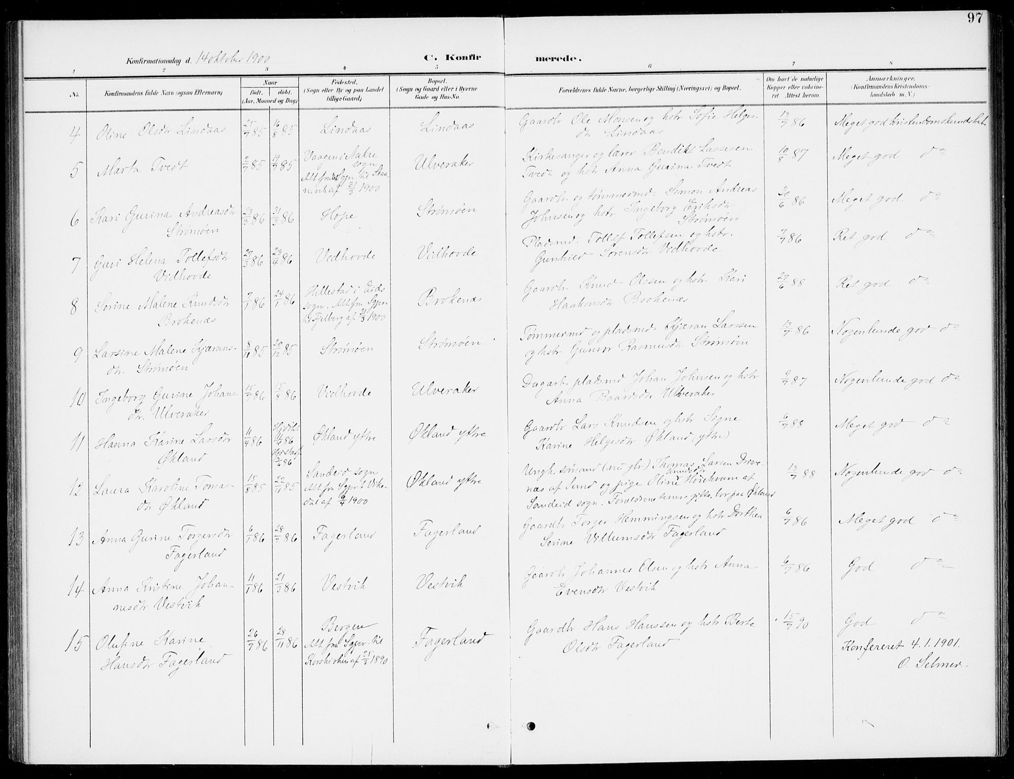 Sveio Sokneprestembete, AV/SAB-A-78501/H/Haa: Parish register (official) no. C 3, 1899-1916, p. 97