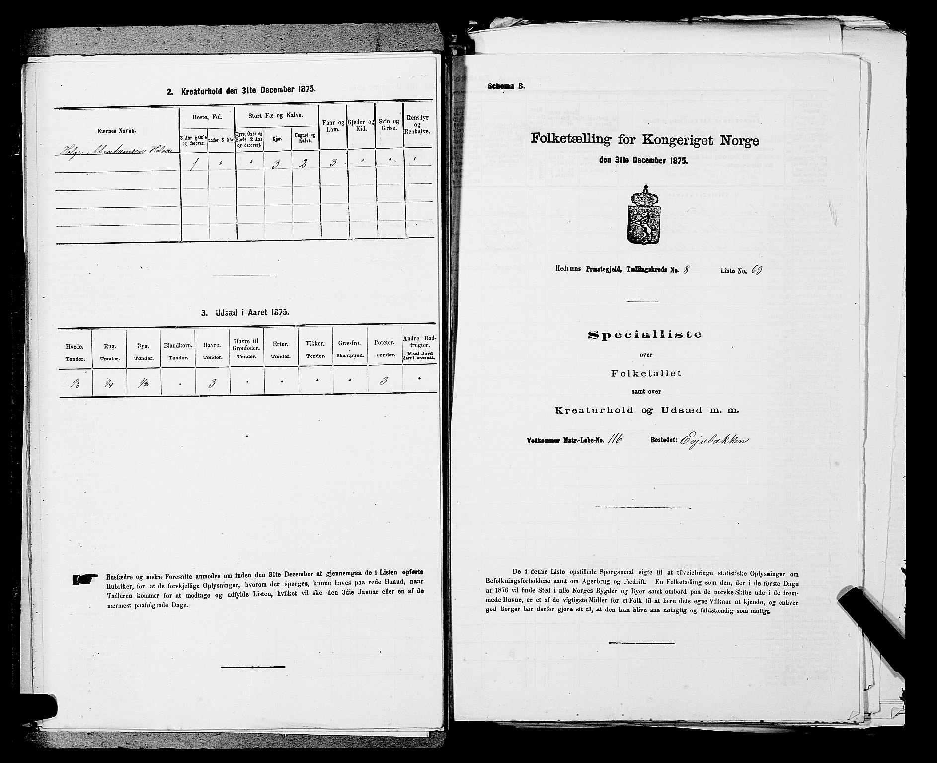 SAKO, 1875 census for 0727P Hedrum, 1875, p. 834