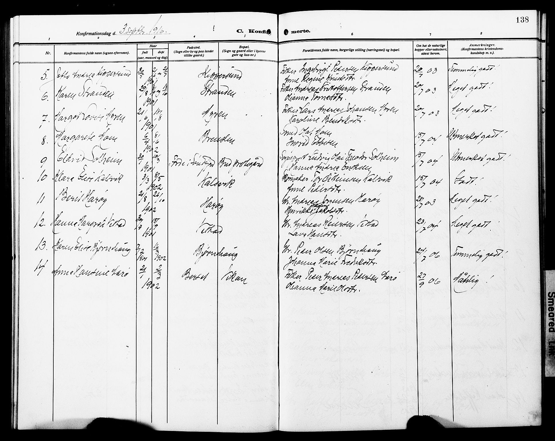 Ministerialprotokoller, klokkerbøker og fødselsregistre - Møre og Romsdal, SAT/A-1454/566/L0774: Parish register (copy) no. 566C03, 1910-1929, p. 138