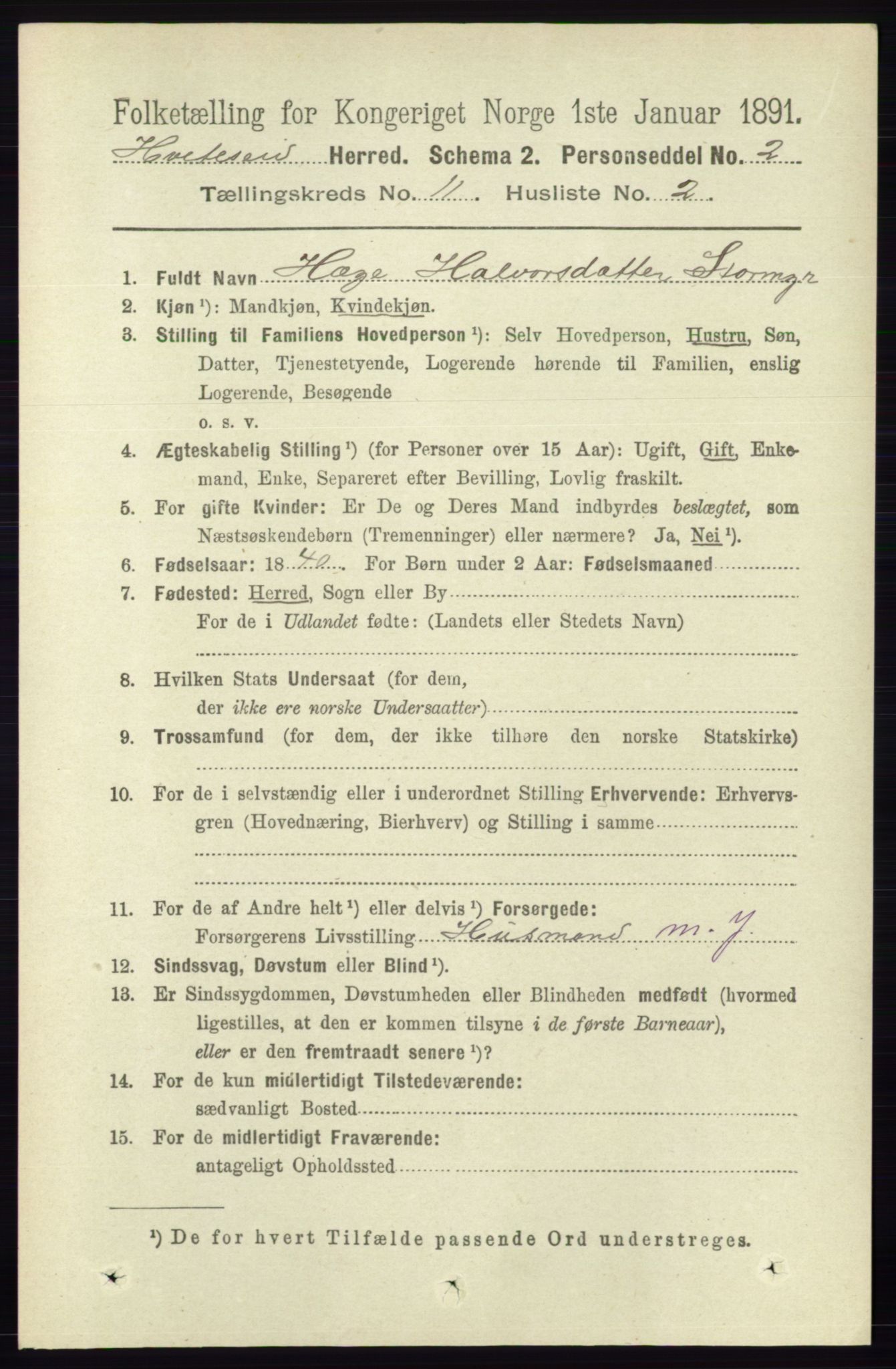 RA, 1891 census for 0829 Kviteseid, 1891, p. 2556