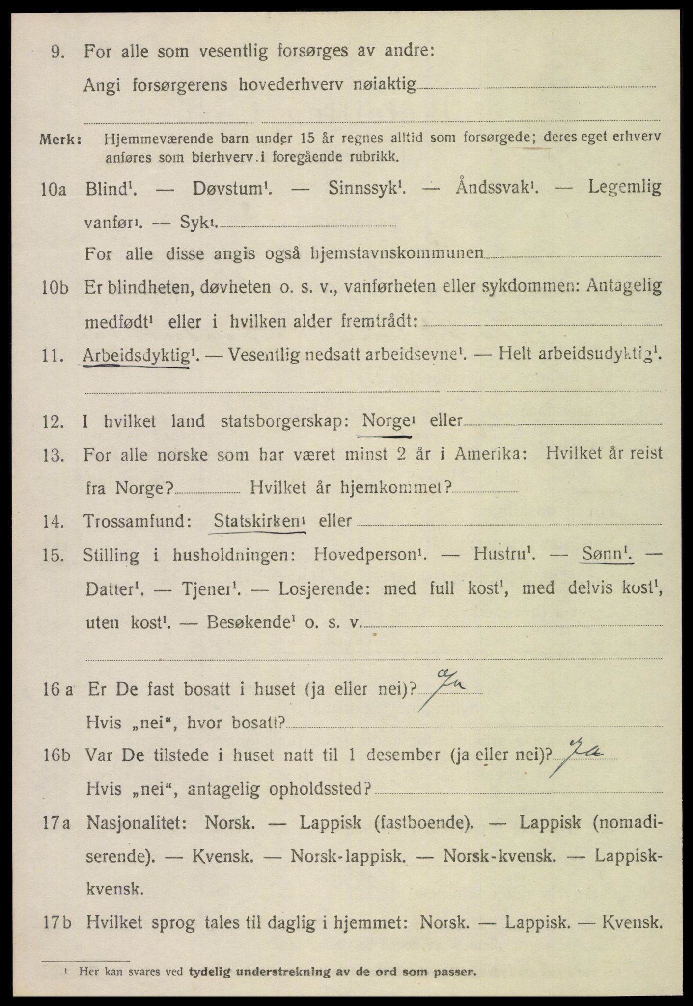 SAT, 1920 census for Grong, 1920, p. 5580