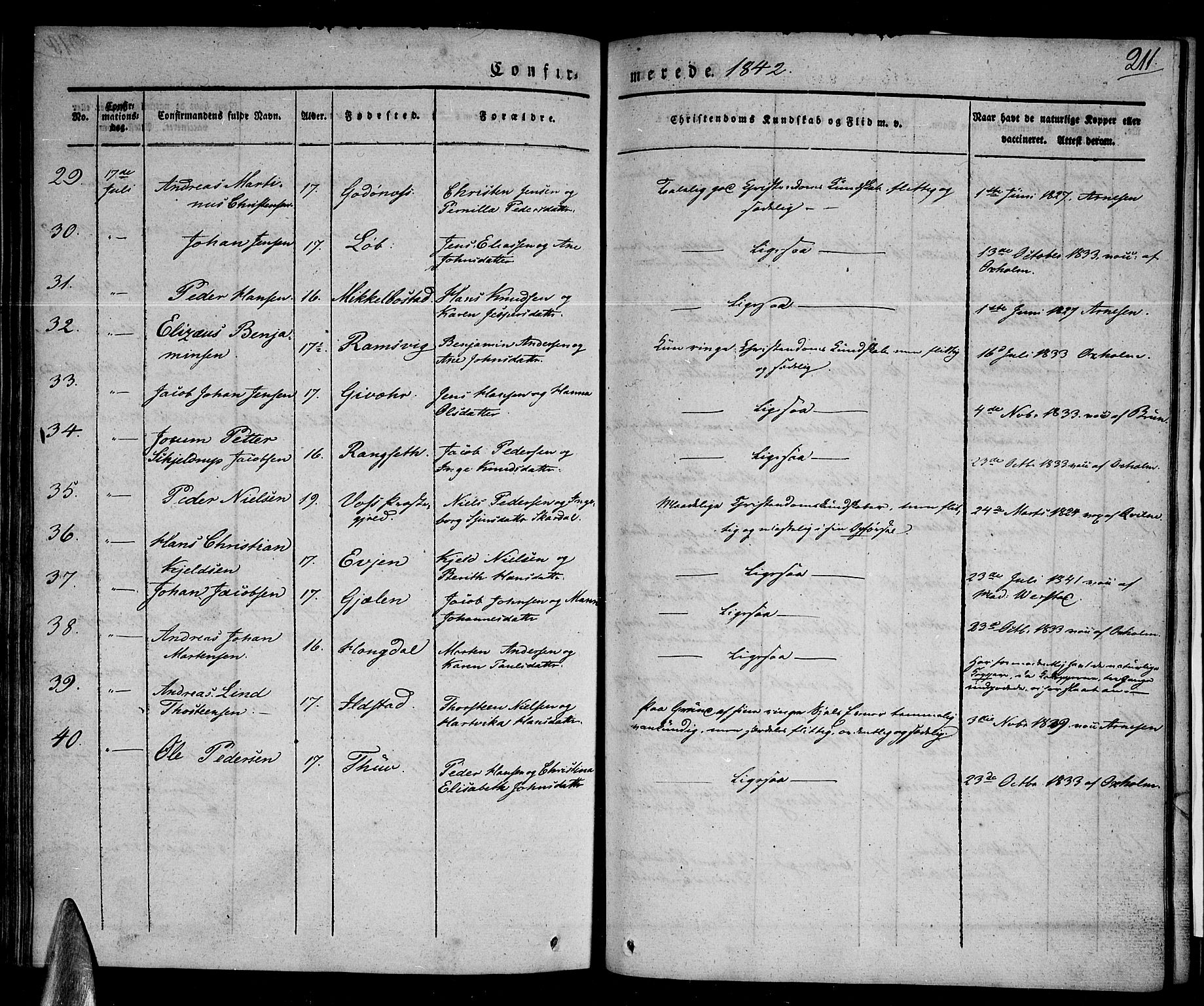 Ministerialprotokoller, klokkerbøker og fødselsregistre - Nordland, AV/SAT-A-1459/801/L0006: Parish register (official) no. 801A06, 1834-1845, p. 211