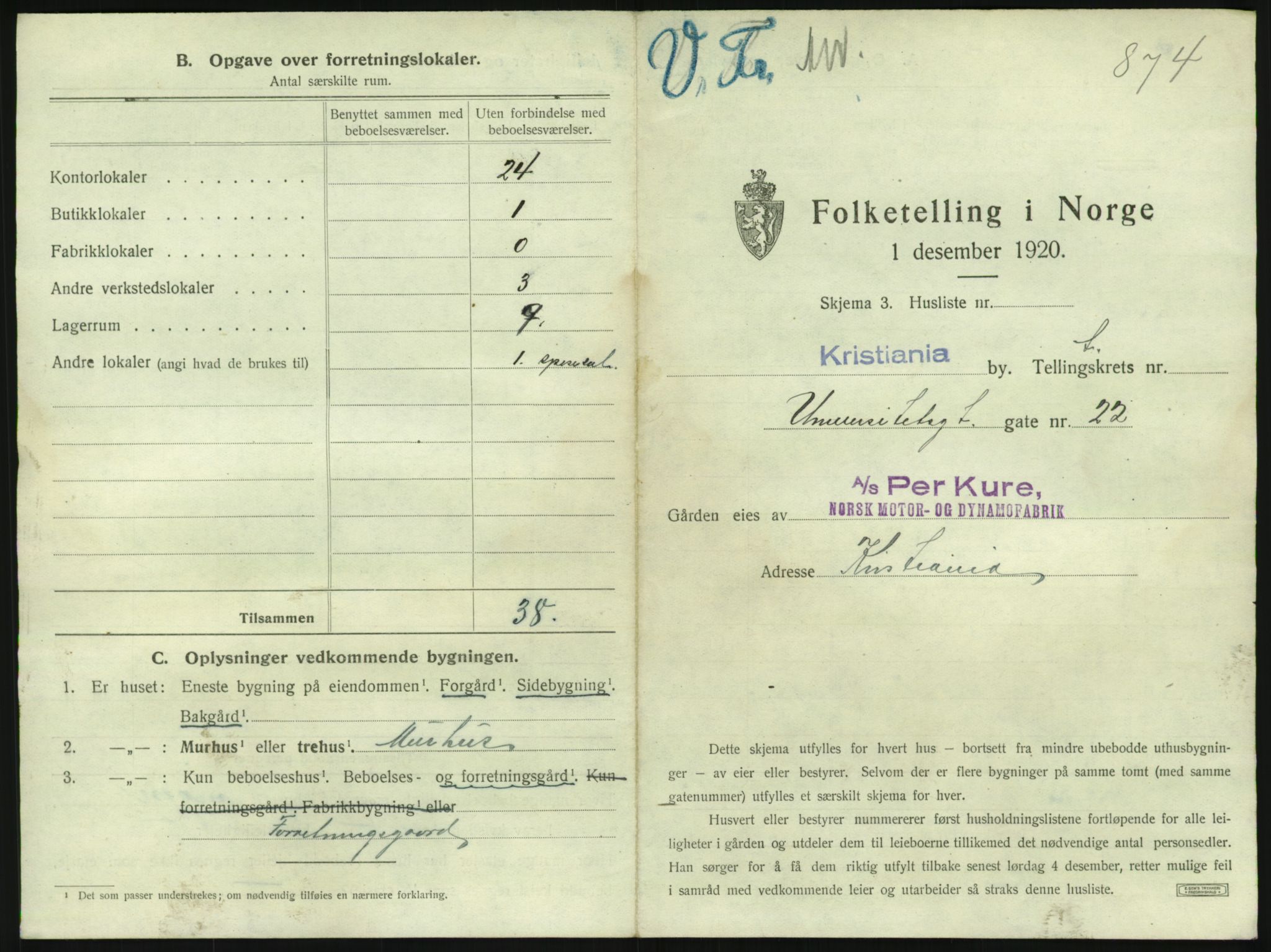 SAO, 1920 census for Kristiania, 1920, p. 123125