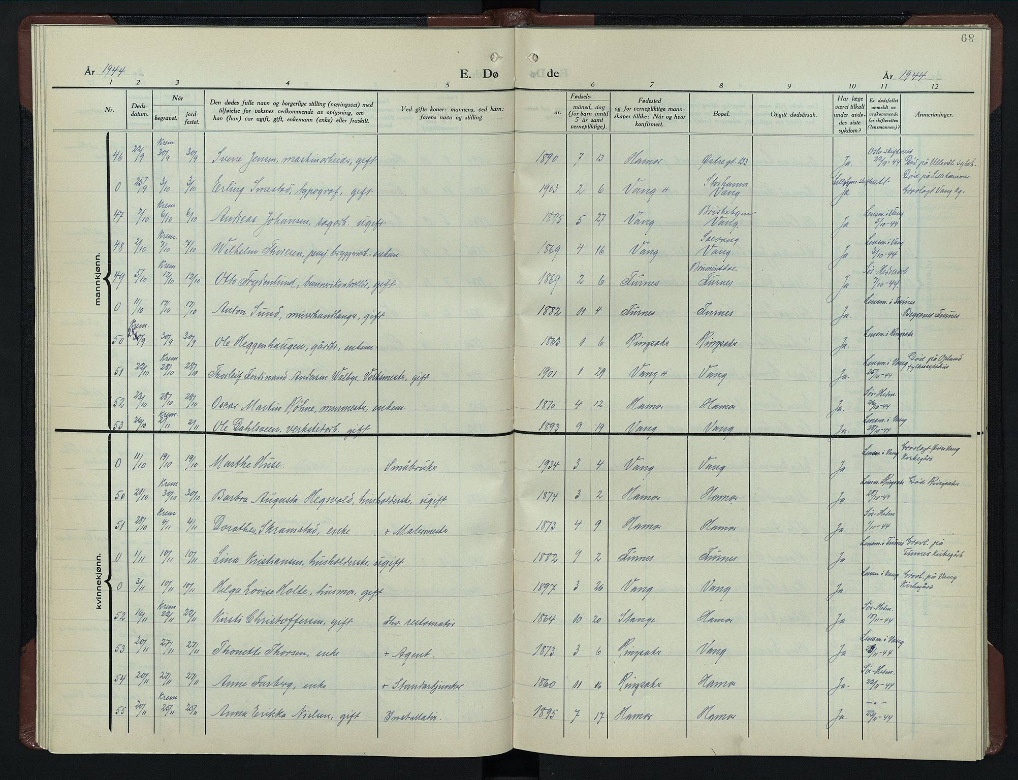 Hamar prestekontor, AV/SAH-DOMPH-002/H/Ha/Hab/L0007: Parish register (copy) no. 7, 1933-1950, p. 68