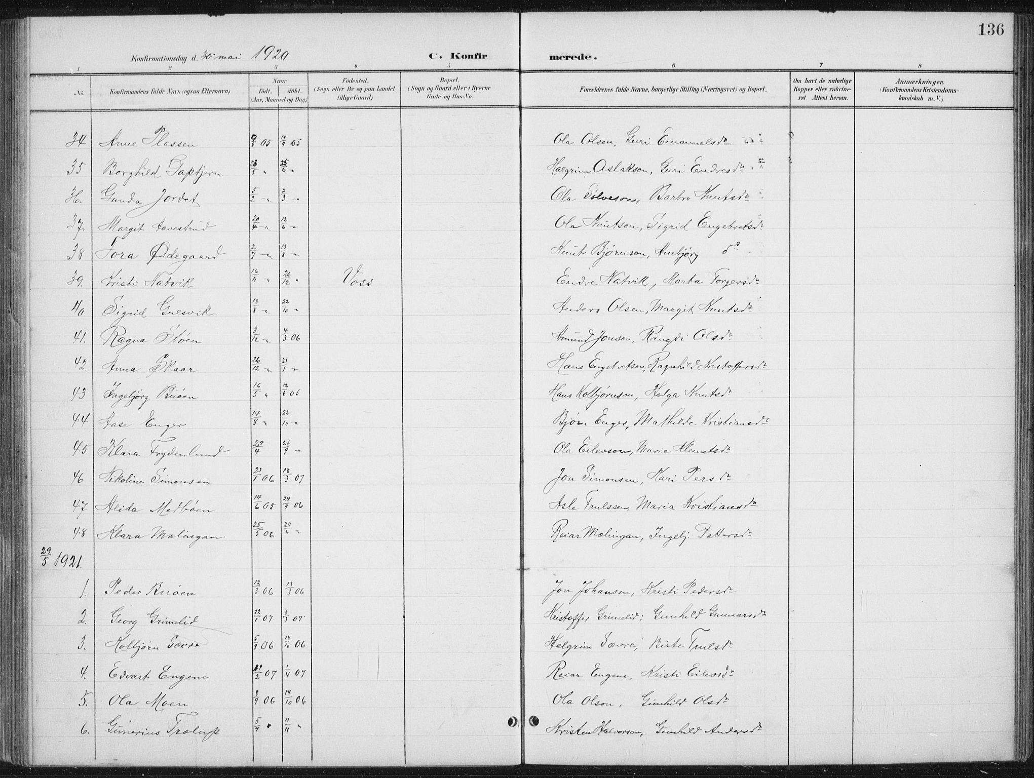 Nes kirkebøker, SAKO/A-236/G/Gb/L0001: Parish register (copy) no. II 1, 1901-1939, p. 136