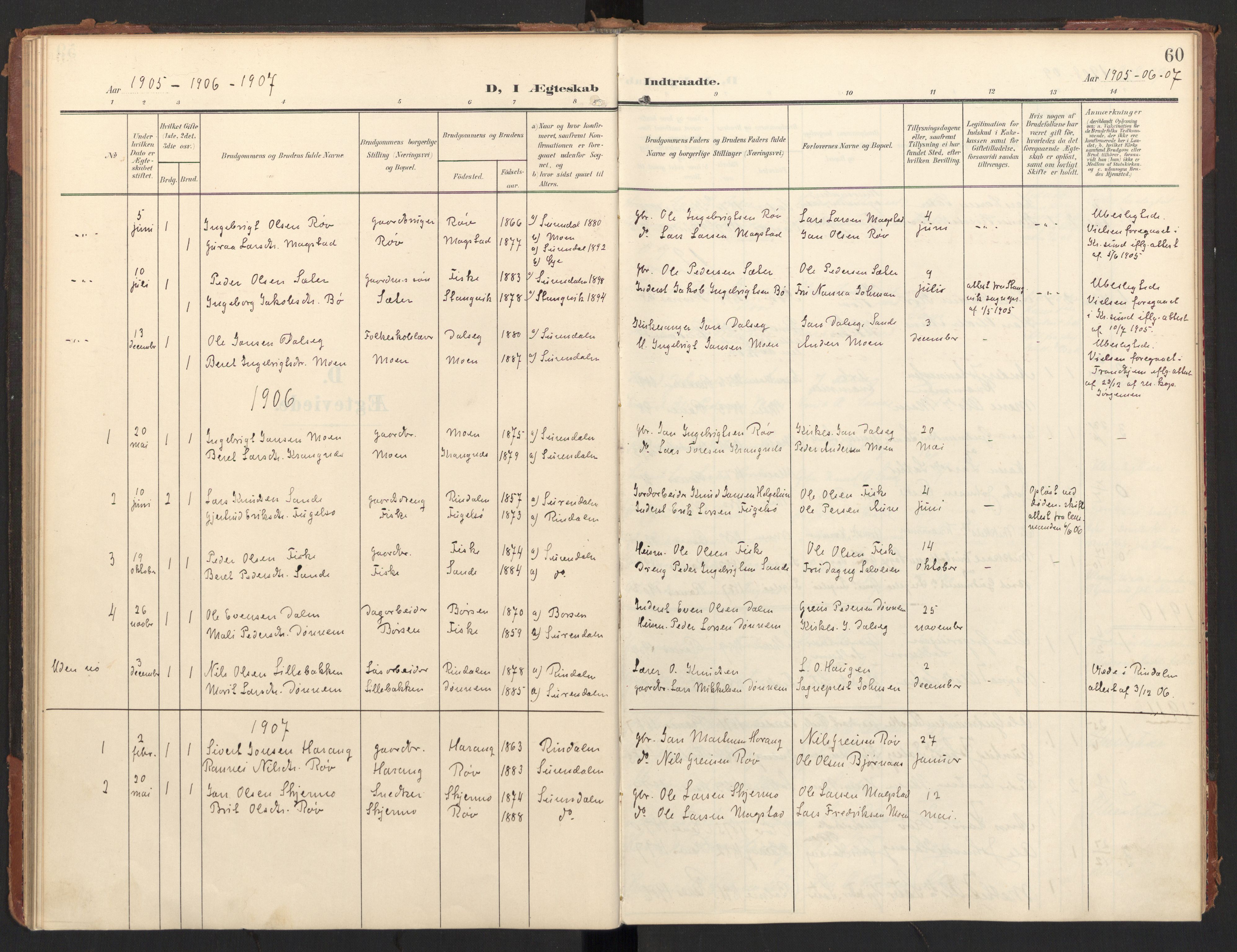 Ministerialprotokoller, klokkerbøker og fødselsregistre - Møre og Romsdal, AV/SAT-A-1454/597/L1063: Parish register (official) no. 597A02, 1905-1923, p. 60