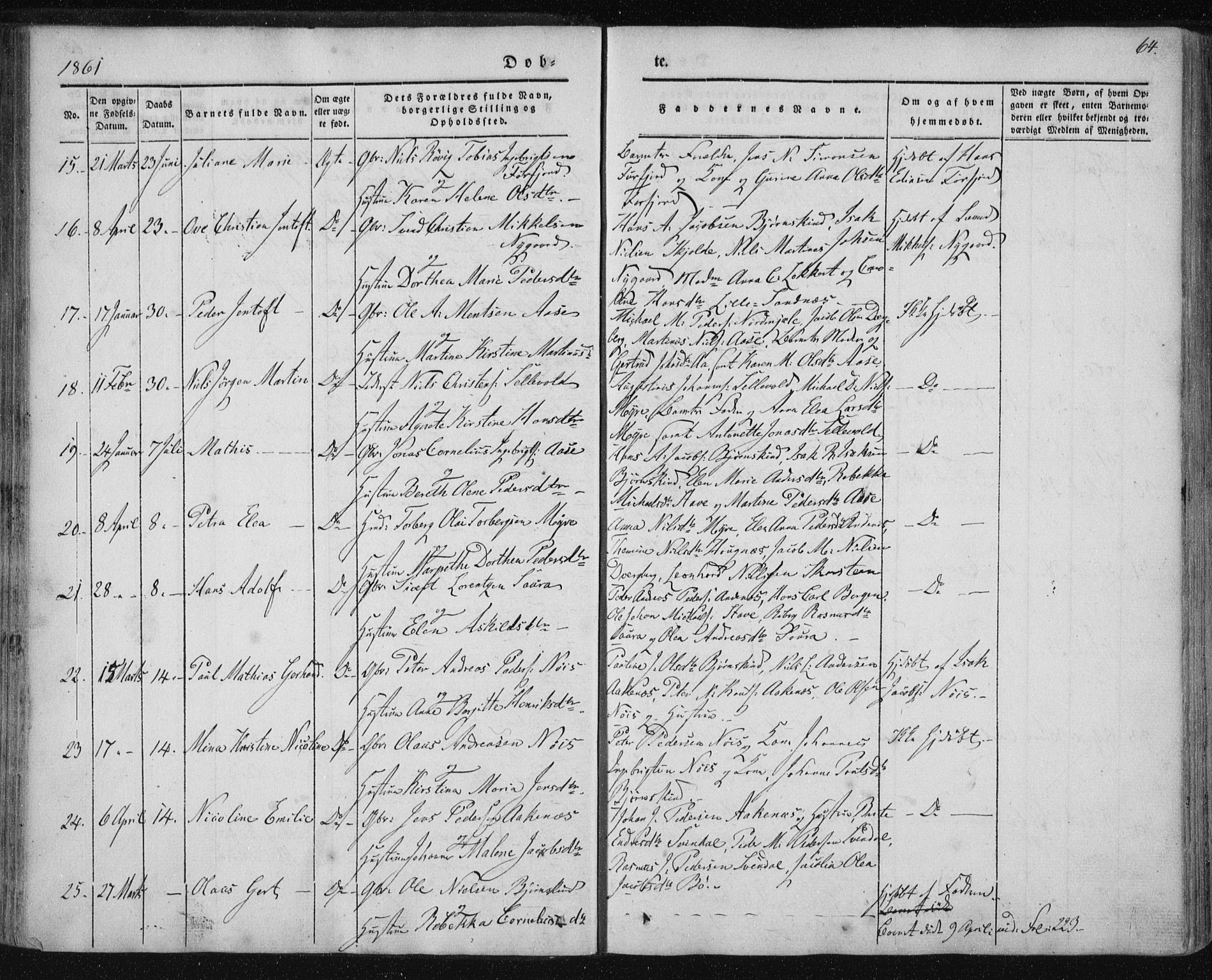 Ministerialprotokoller, klokkerbøker og fødselsregistre - Nordland, AV/SAT-A-1459/897/L1396: Parish register (official) no. 897A04, 1842-1866, p. 64